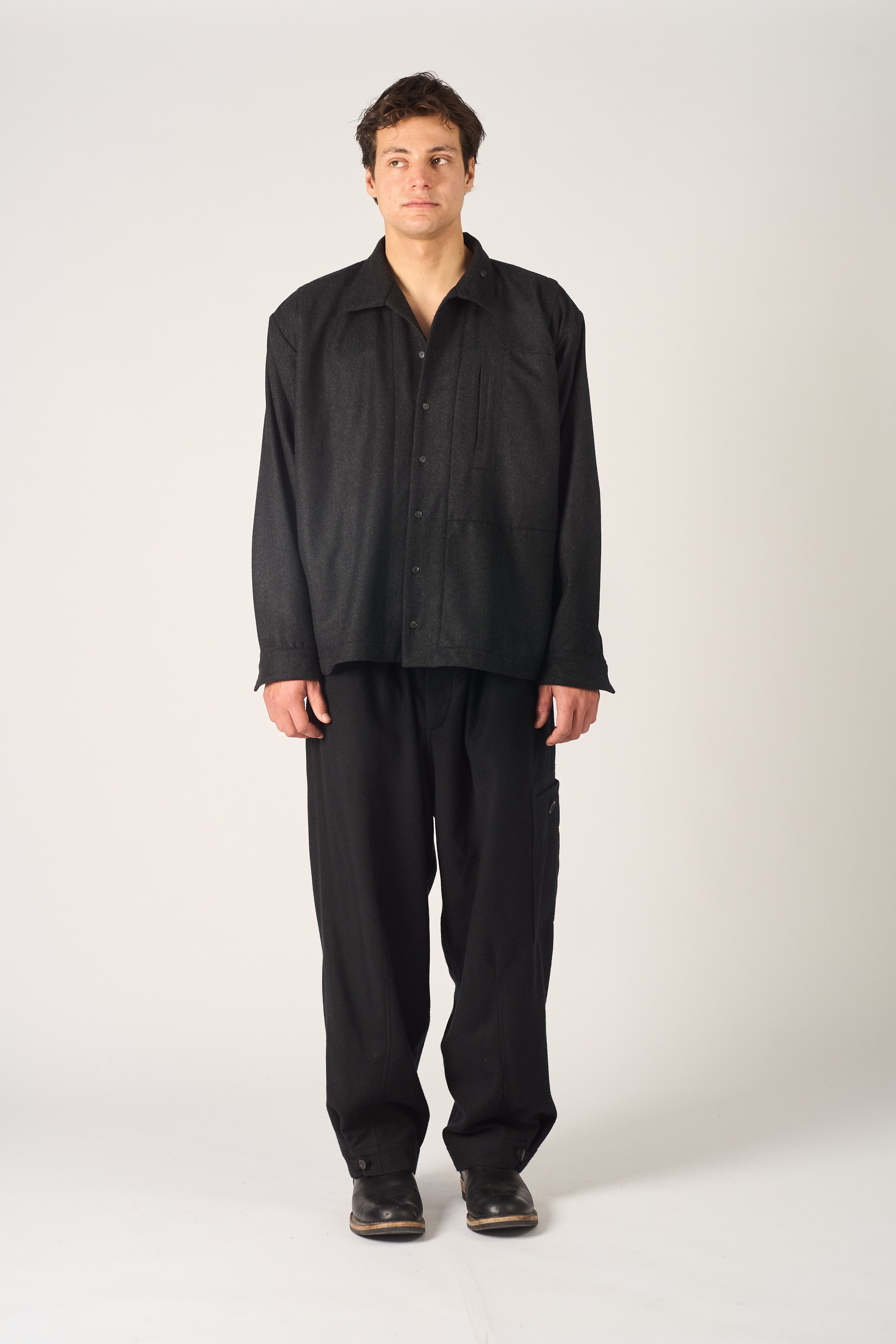 High Neck Shirt - 120's oxbridge flannel wool – Newspeak Studio