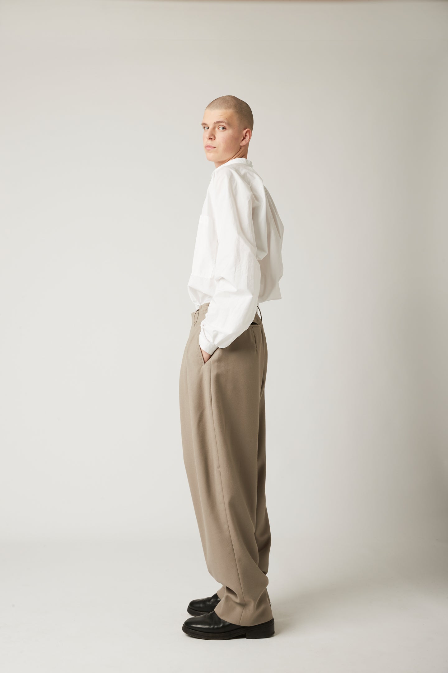 Double pleated trouser - Beige wool