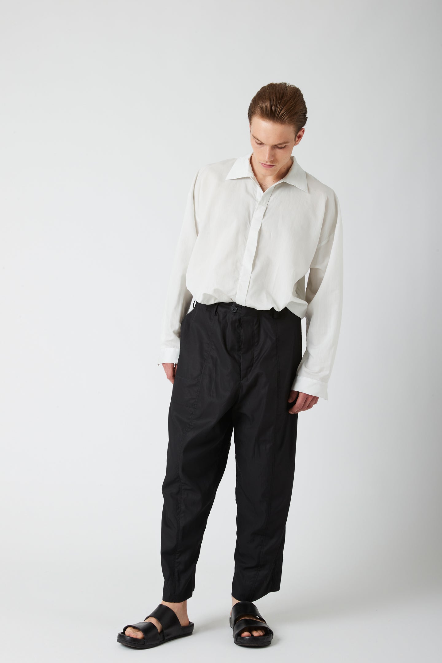 Curved worker trouser - Cold mercerized cotton twill