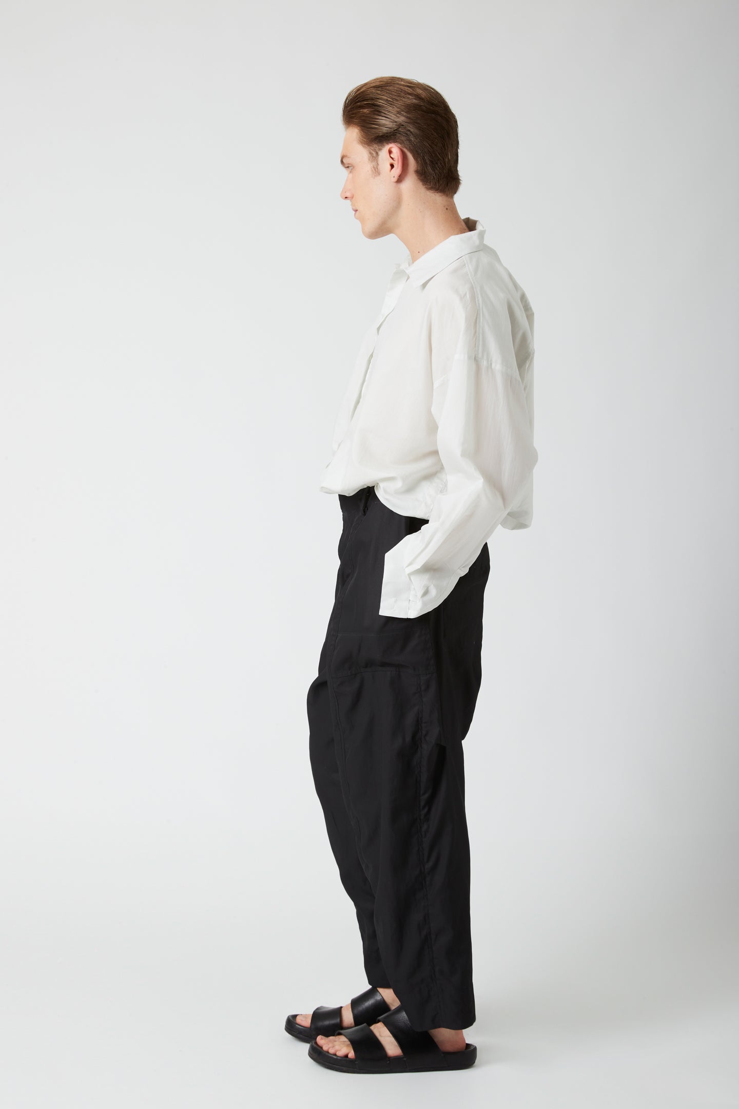 Curved worker trouser - Cold mercerized cotton twill