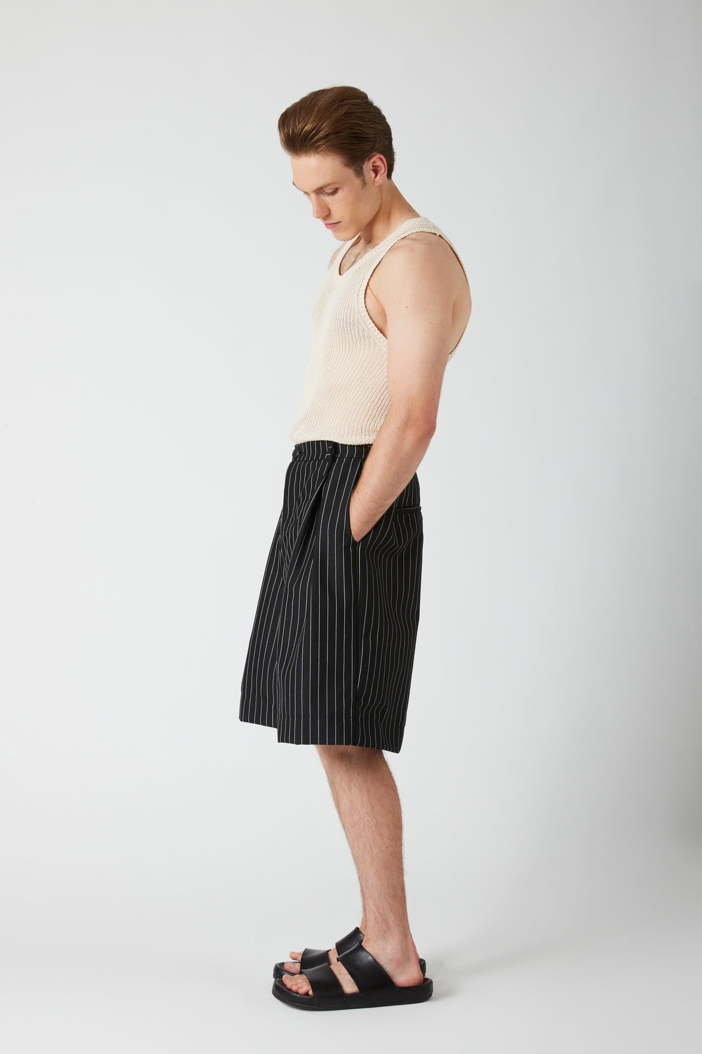 Balloon shorts - Pinstripe wool mohair