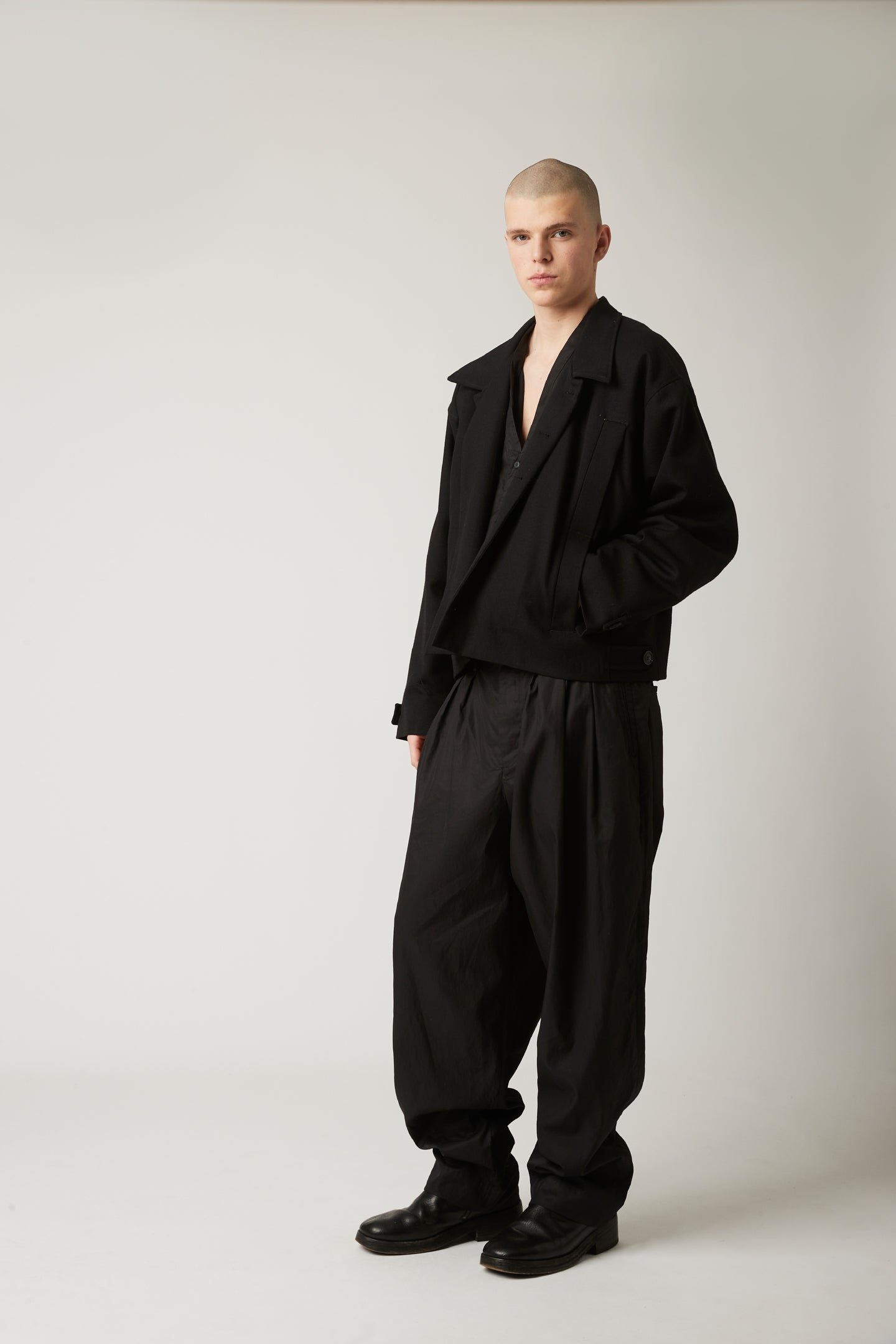 Double pleated trouser - Cold mercerized cotton twill