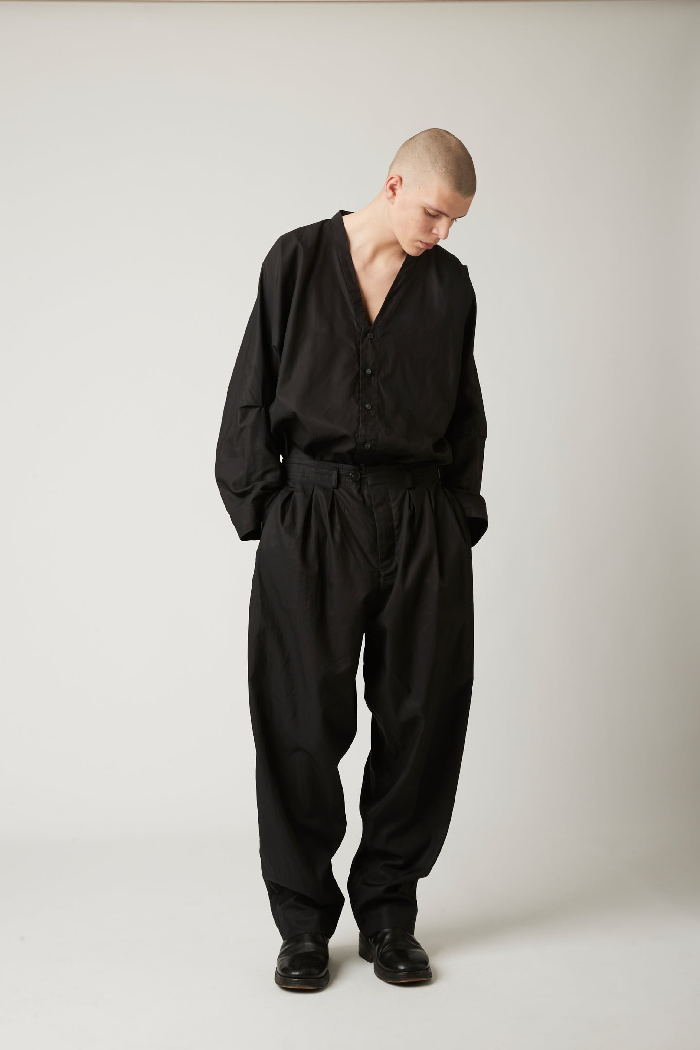 Double pleated trouser - Cold mercerized cotton twill