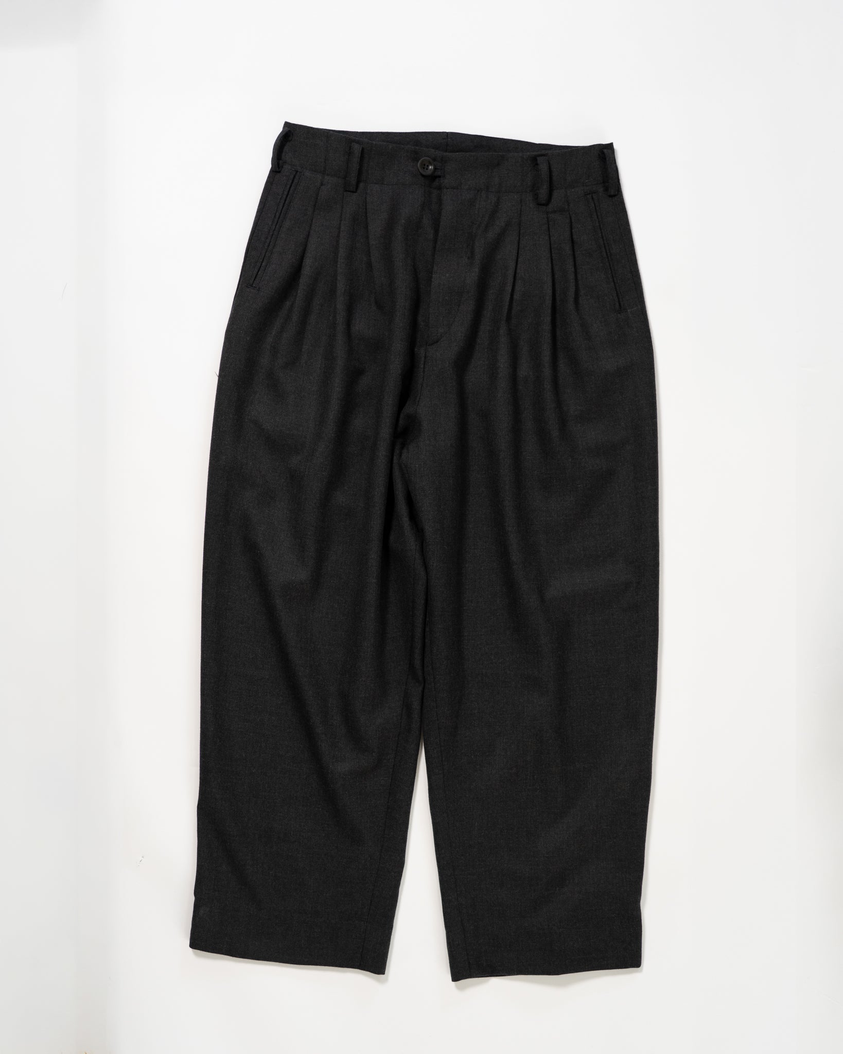 Triple Pleated Trouser - Grey Melange Pure Wool