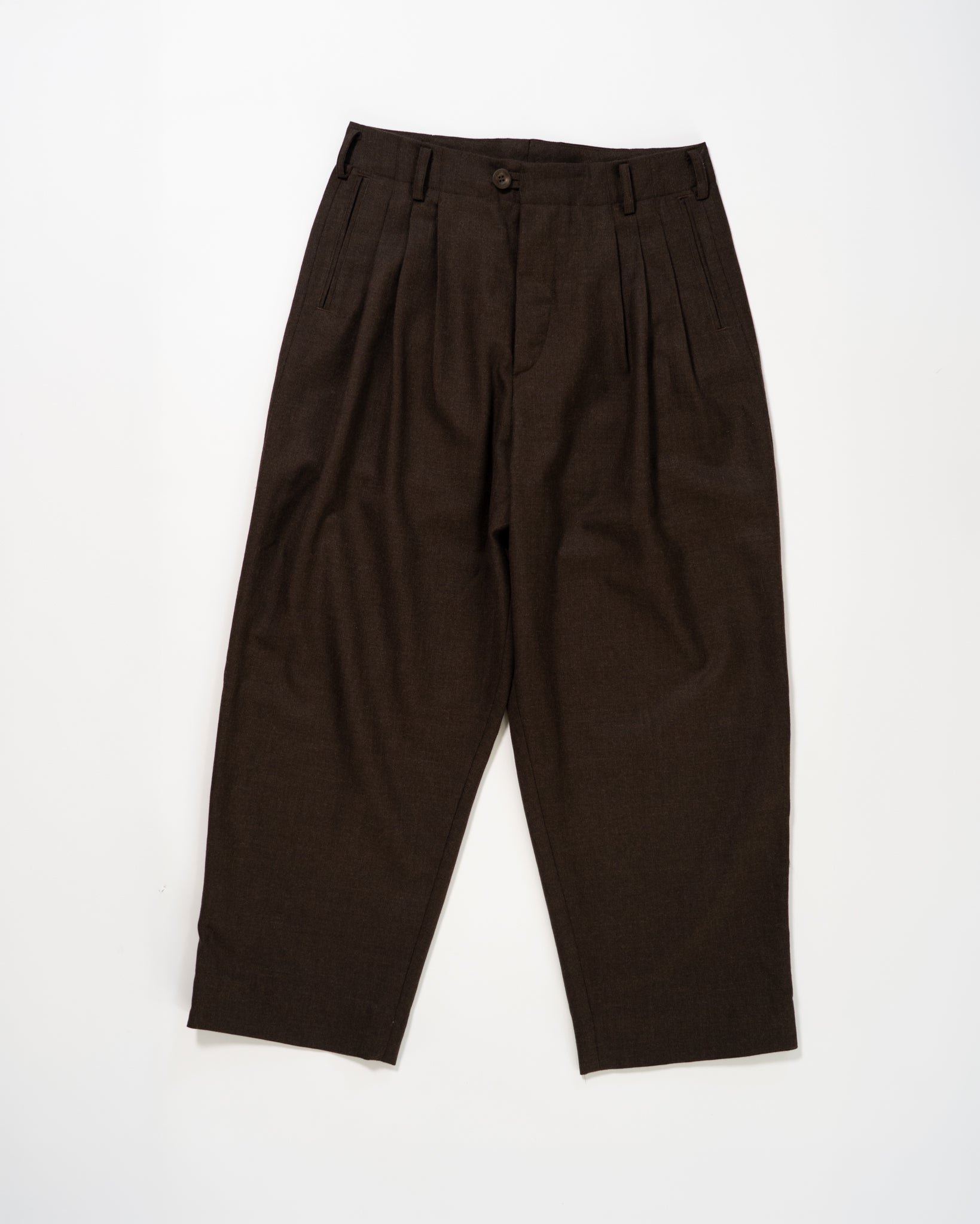 Triple Pleated Trouser - Rustic Brown Pure Wool