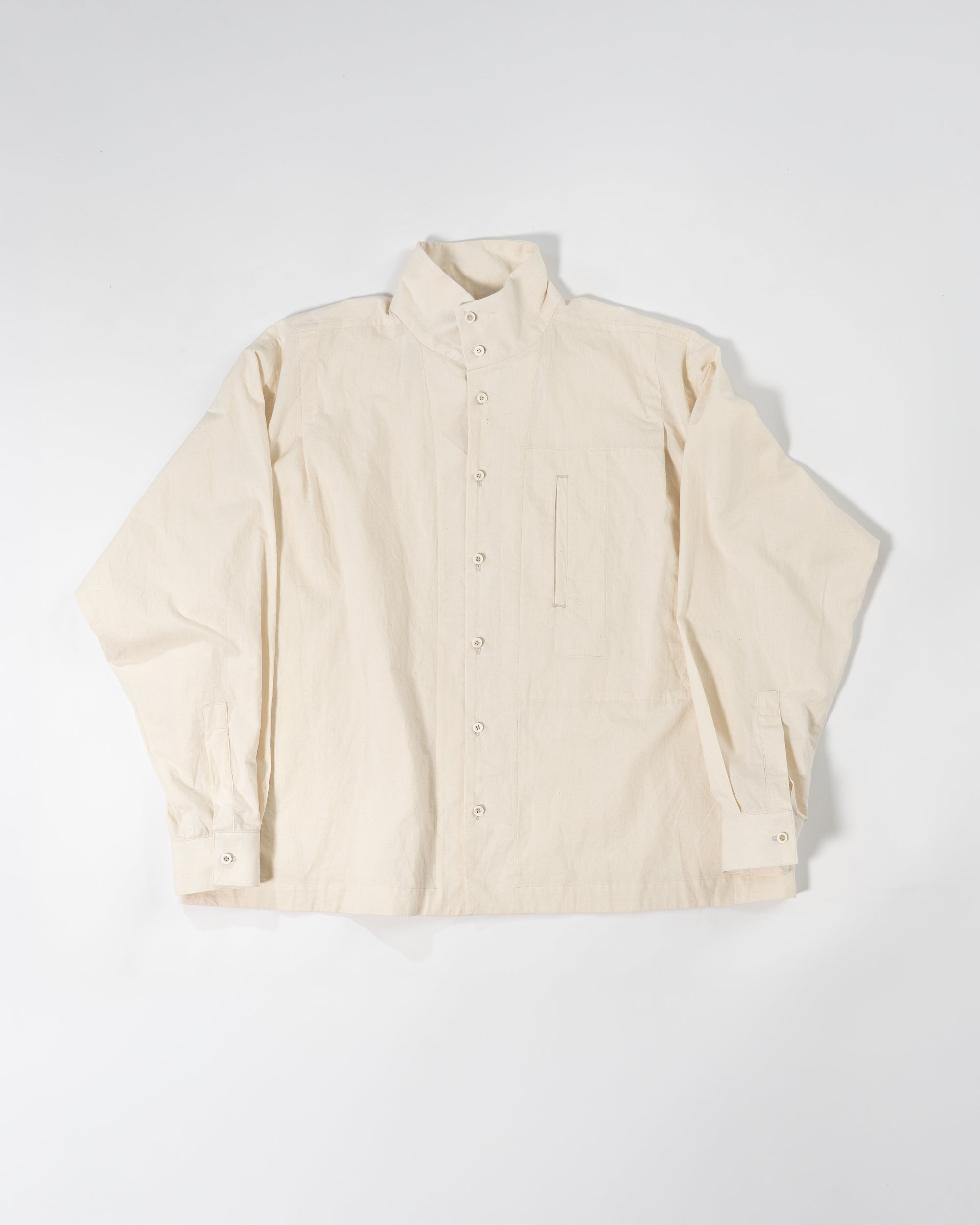 High Neck Shirt - Undyed Cotton Shirting