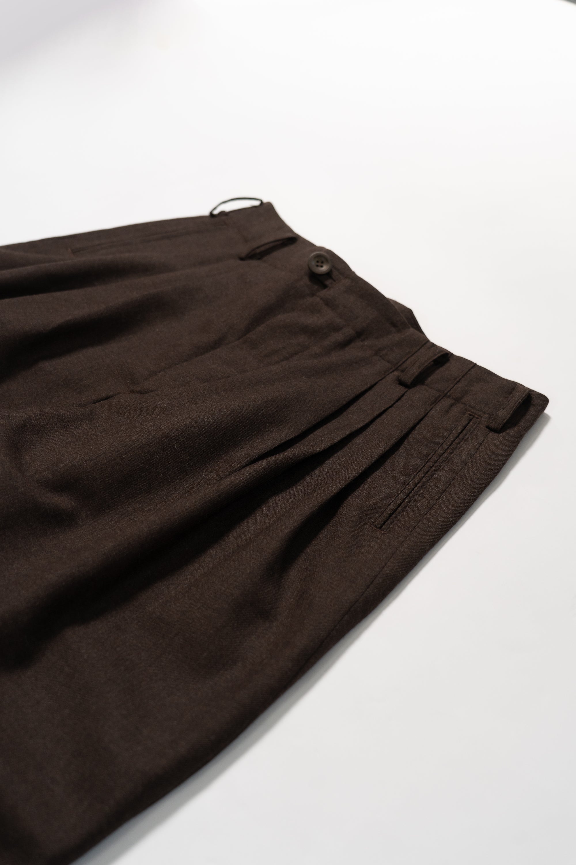 Triple Pleated Trouser - Rustic Brown Pure Wool