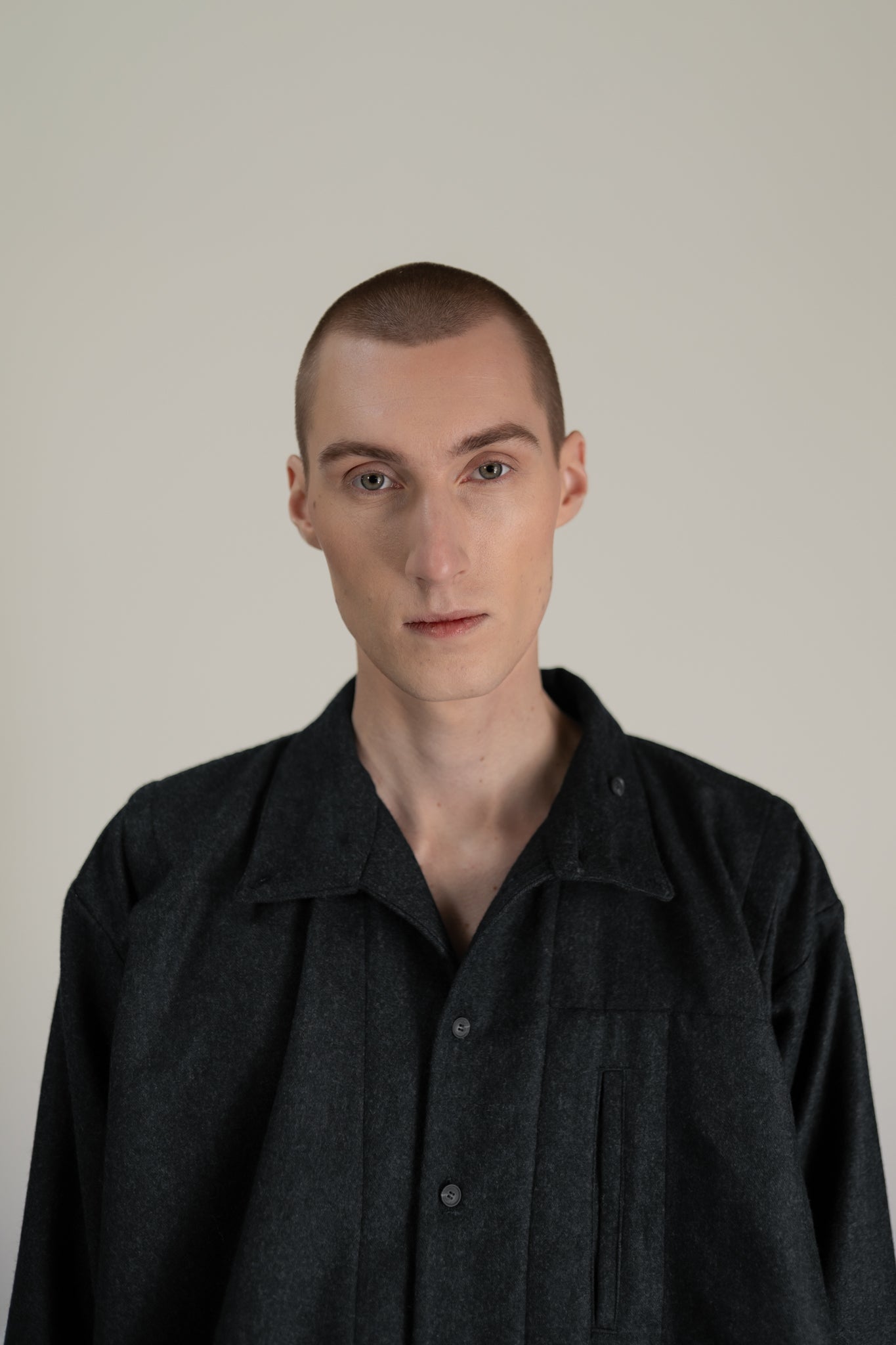 High Neck Shirt -  120's oxbridge flannel wool