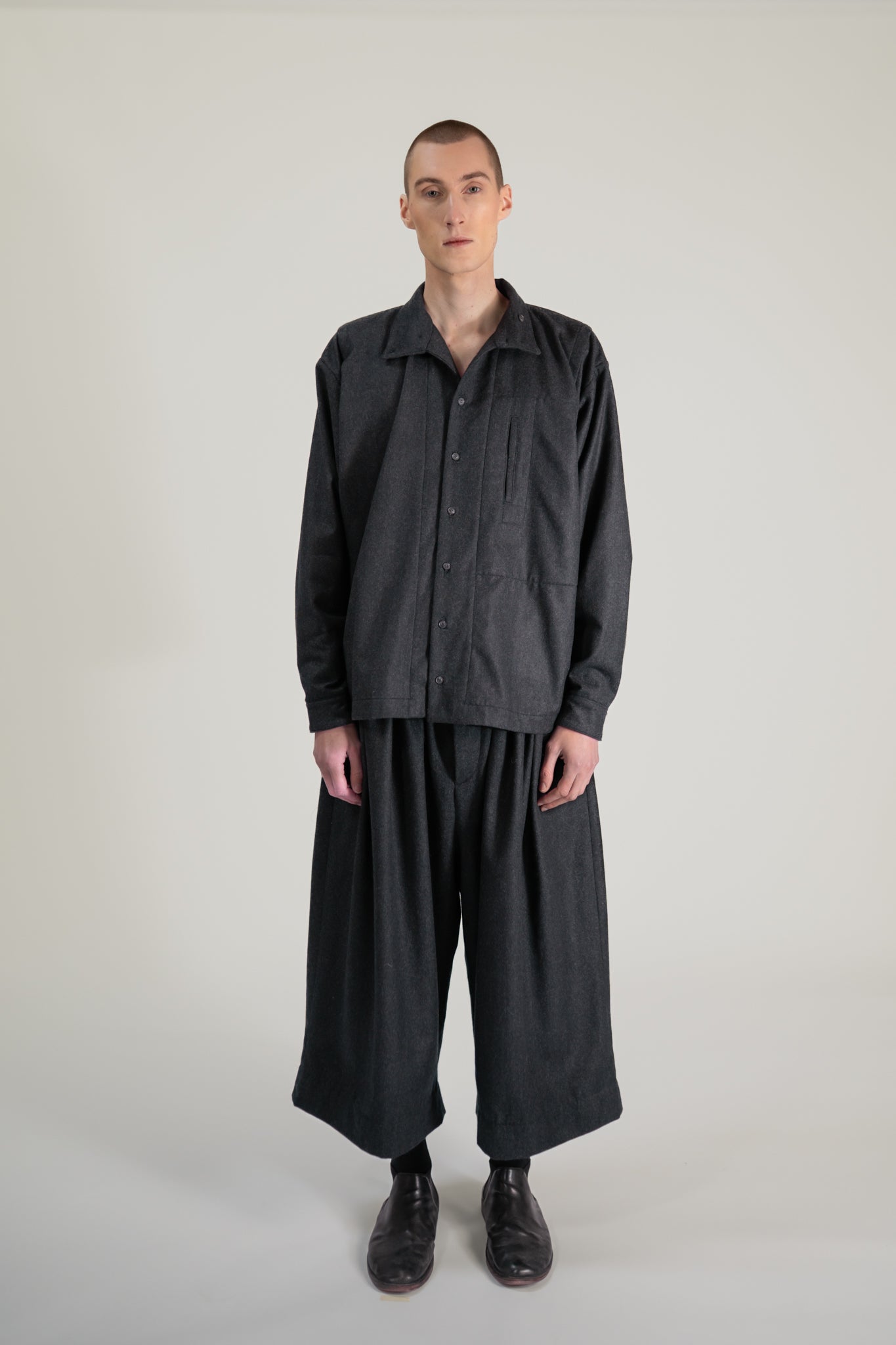 High Neck Shirt -  120's oxbridge flannel wool