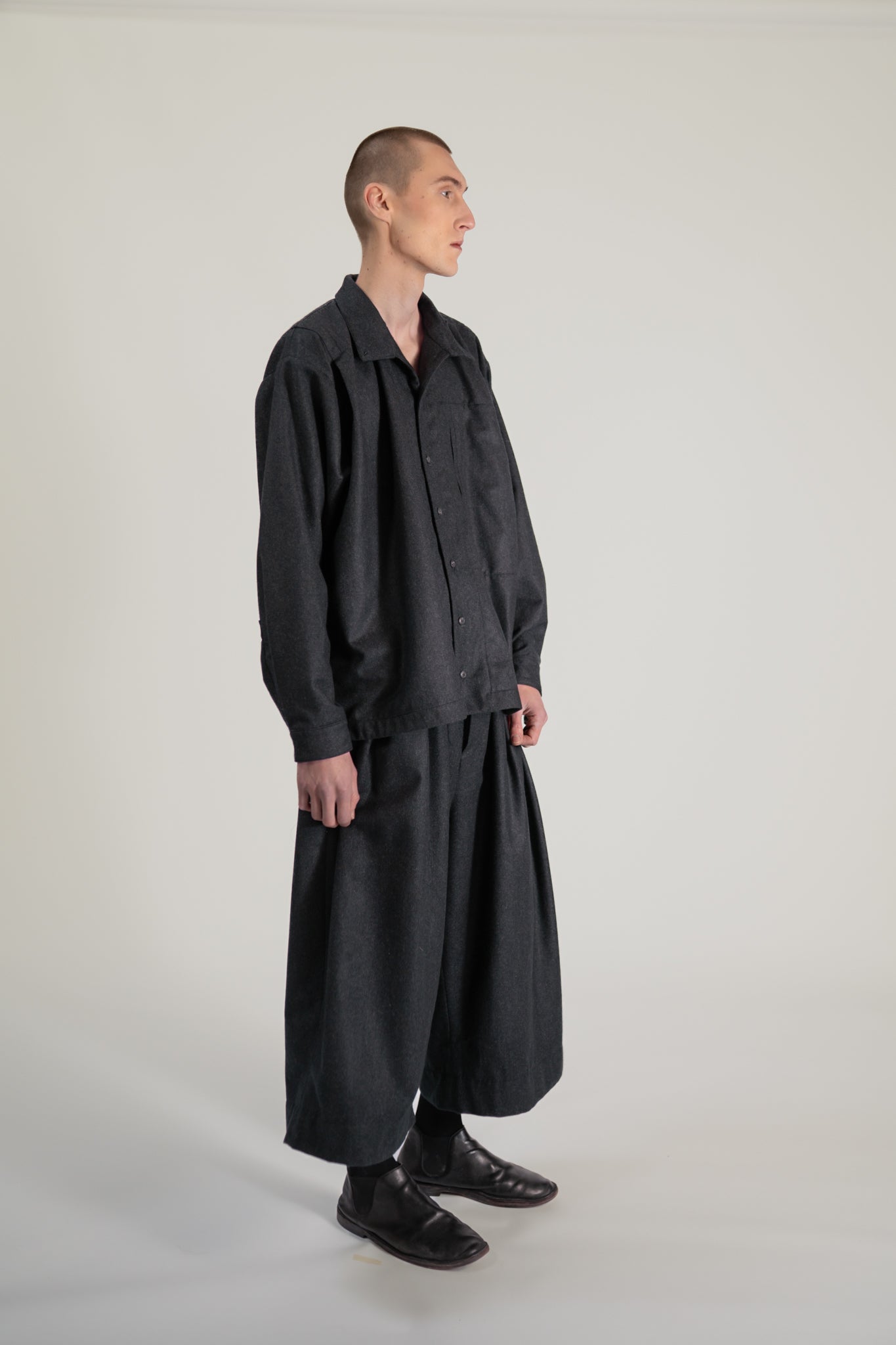 High Neck Shirt -  120's oxbridge flannel wool