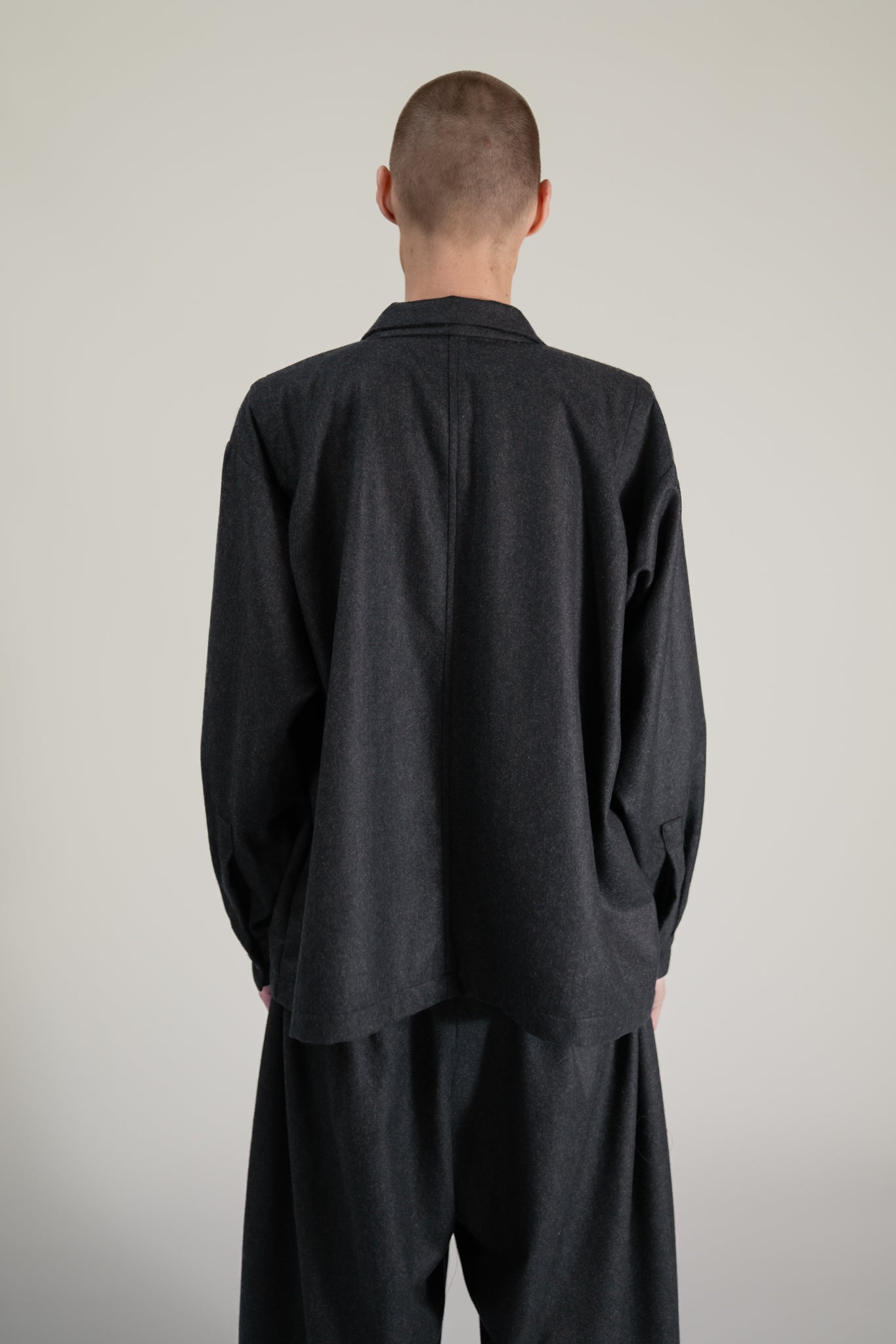 High Neck Shirt -  120's oxbridge flannel wool