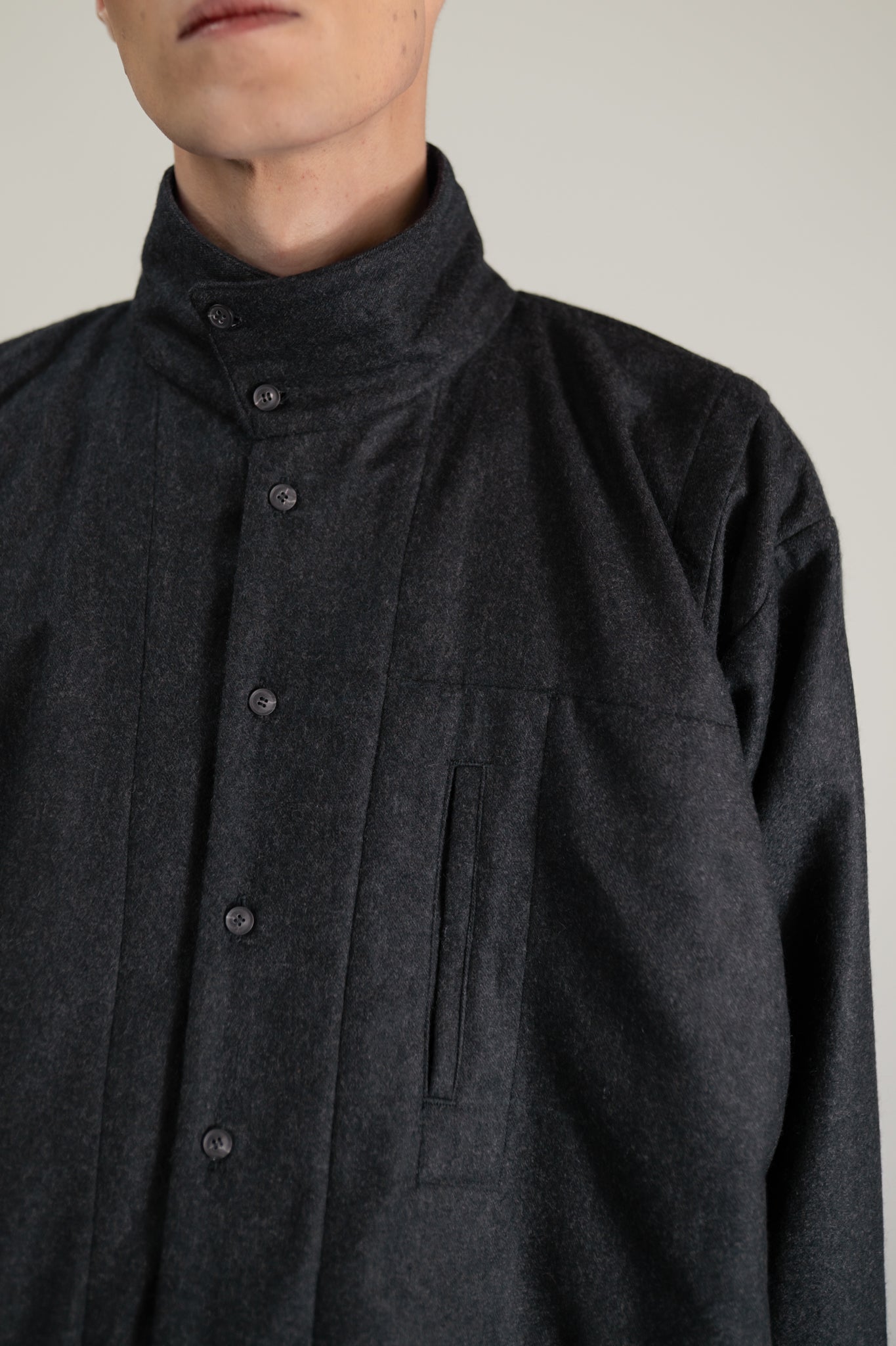 High Neck Shirt -  120's oxbridge flannel wool
