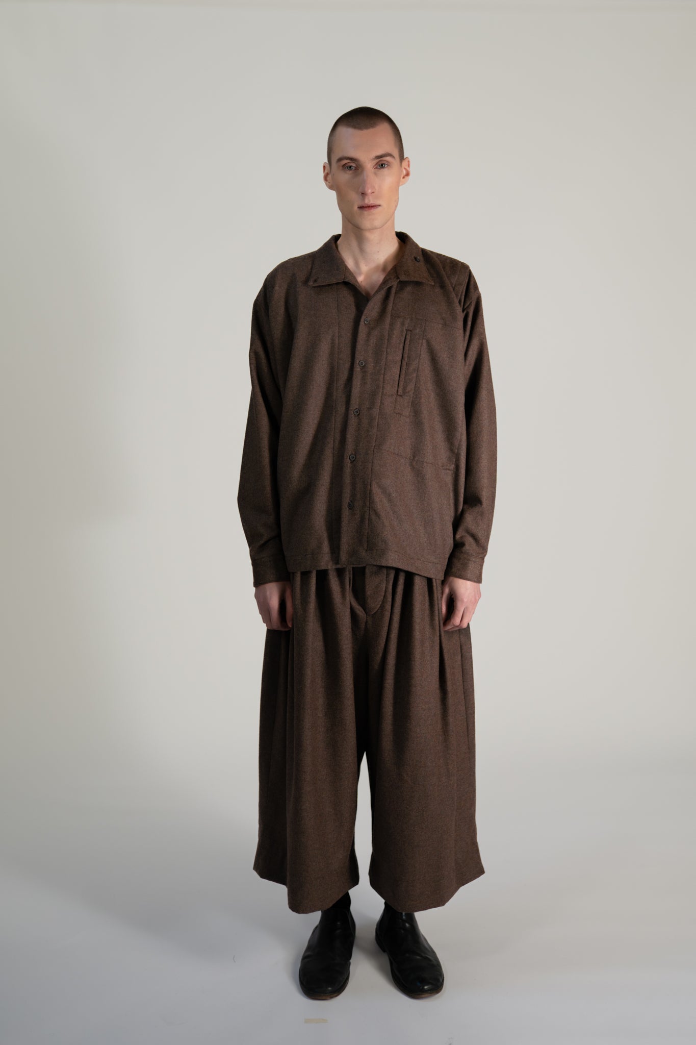 High Neck Shirt -  120's oxbridge flannel wool