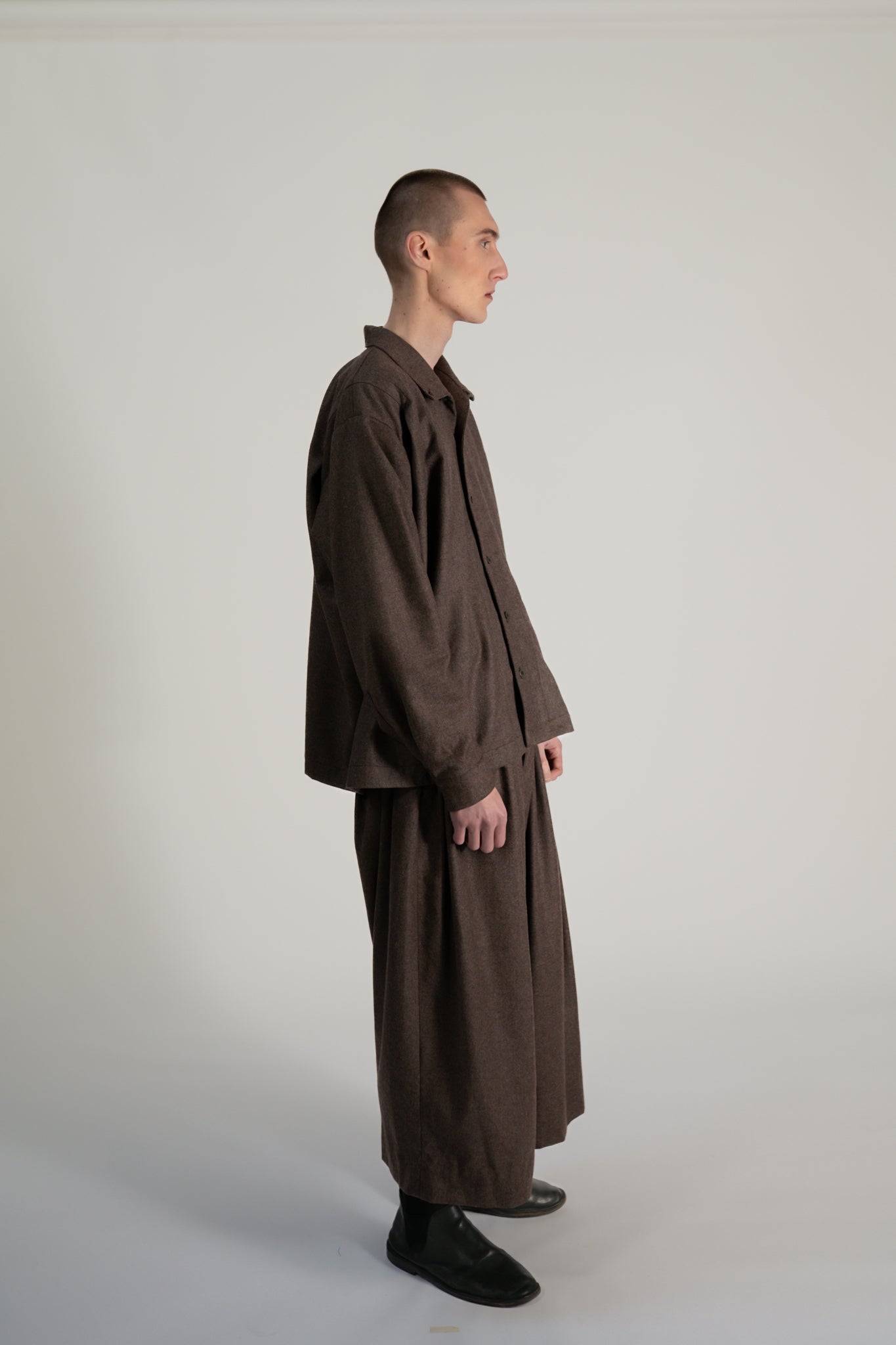 High Neck Shirt -  120's oxbridge flannel wool