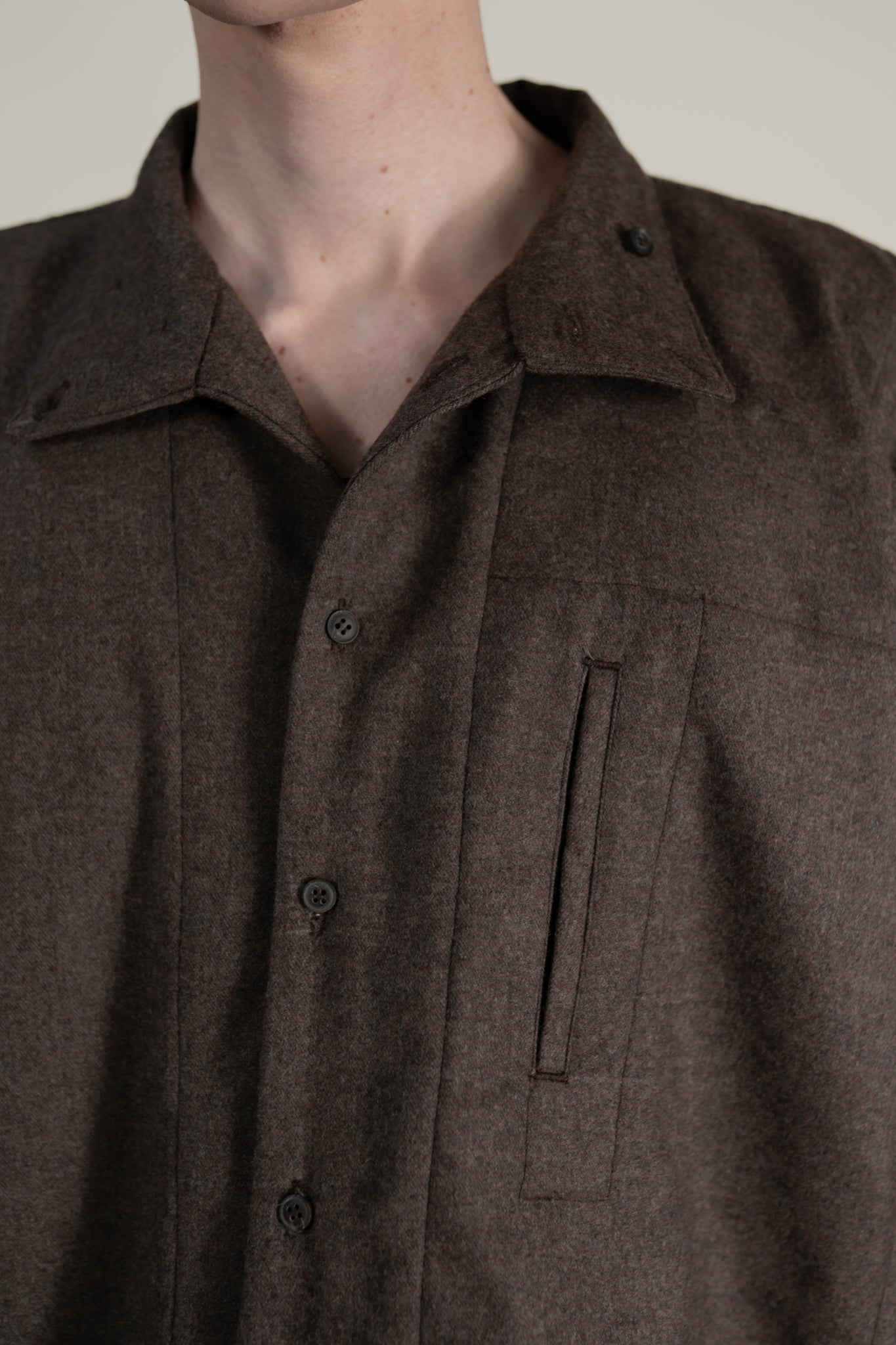 High Neck Shirt -  120's oxbridge flannel wool