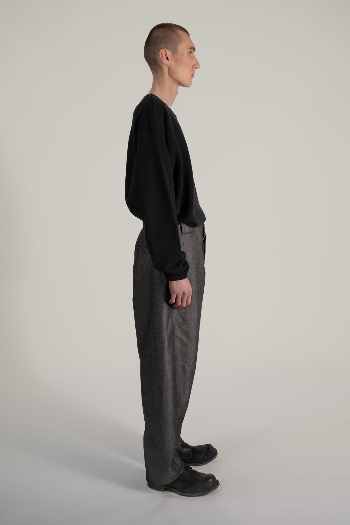 curved worker trouser - wool mohair denim