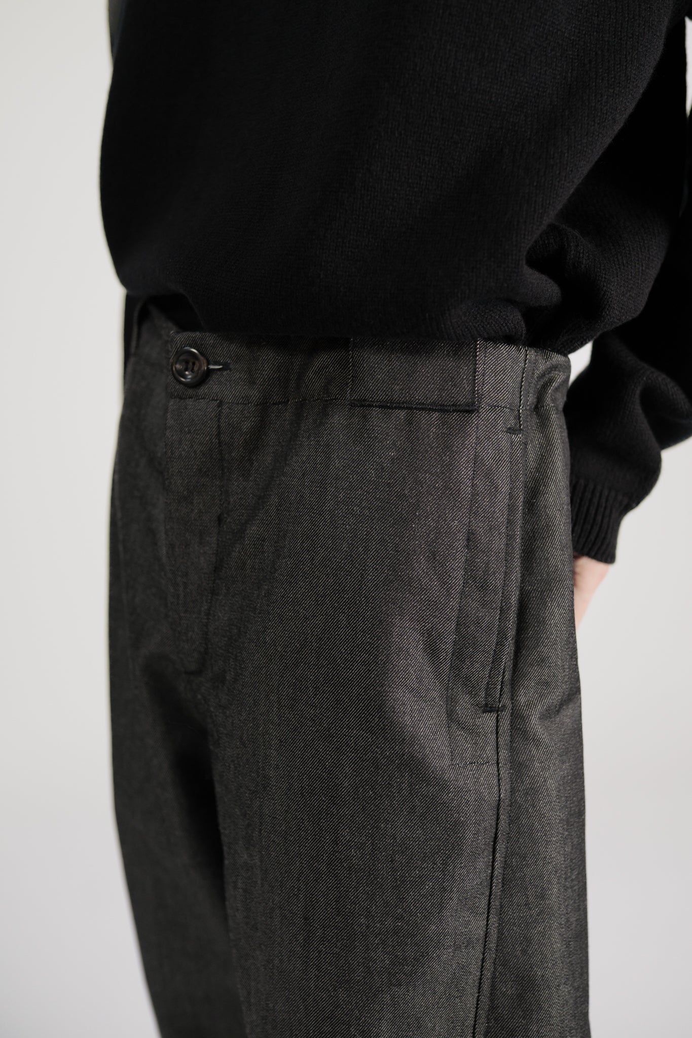curved worker trouser - wool mohair denim