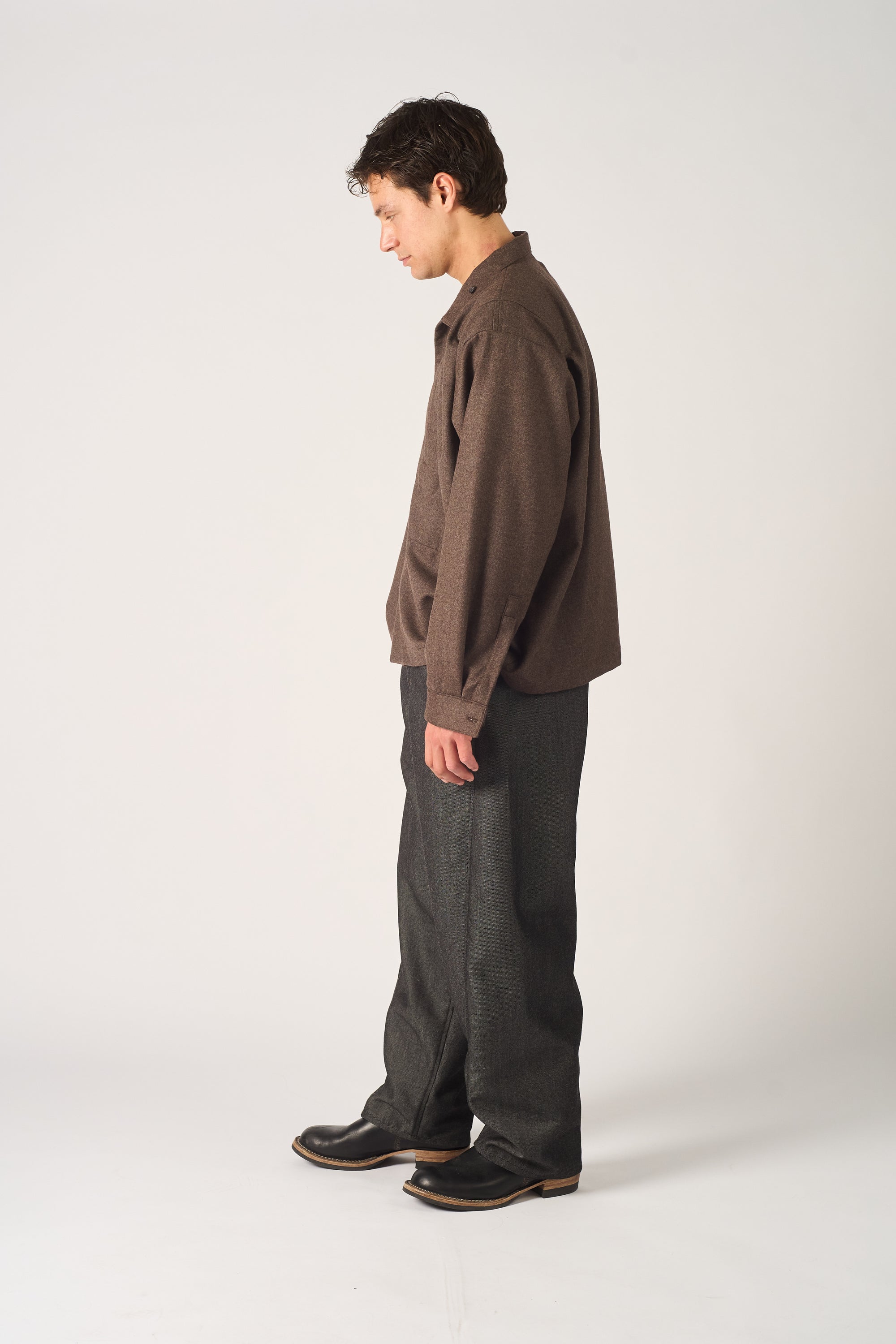 High Neck Shirt -  120's oxbridge flannel wool