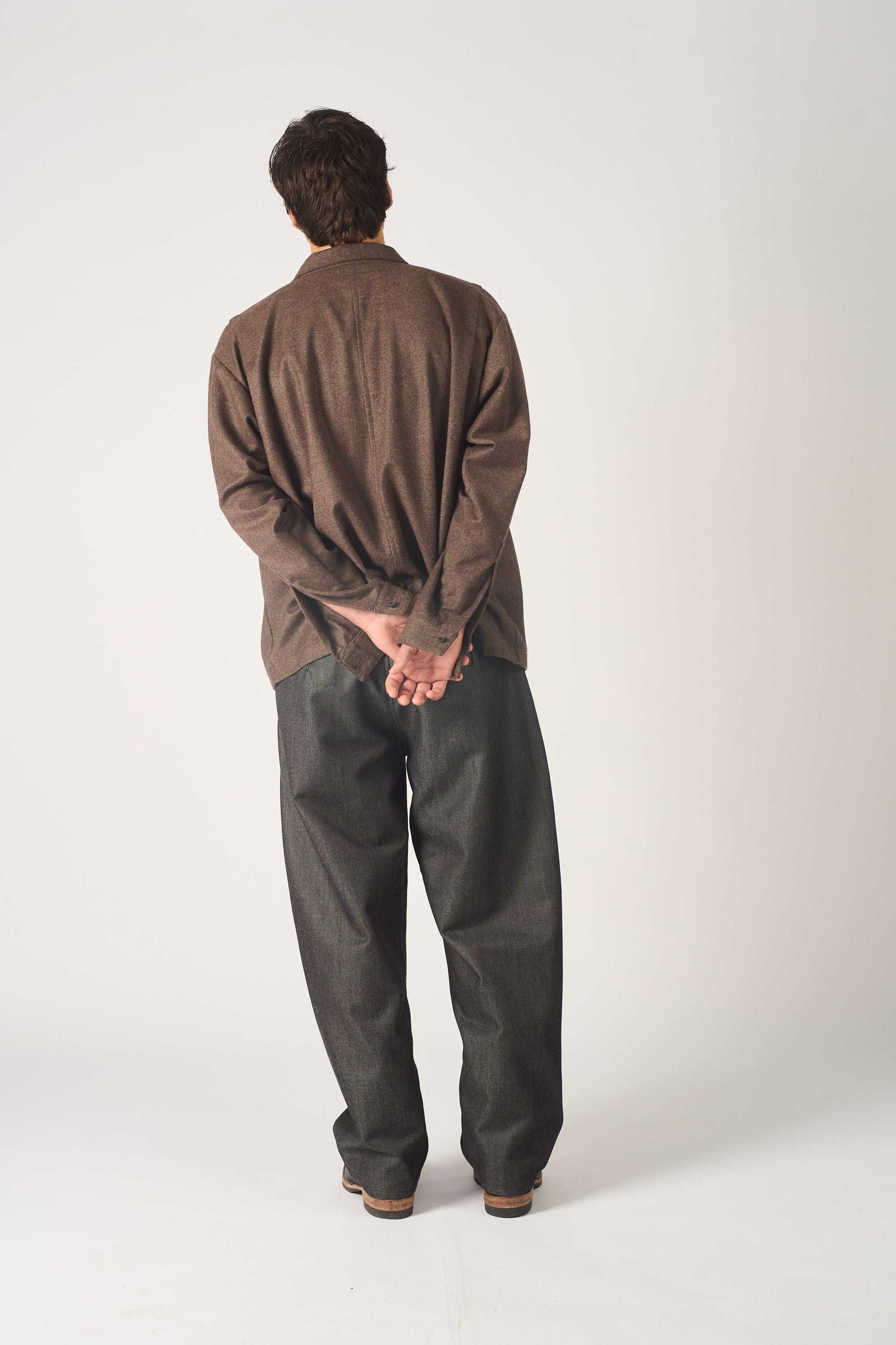 High Neck Shirt -  120's oxbridge flannel wool