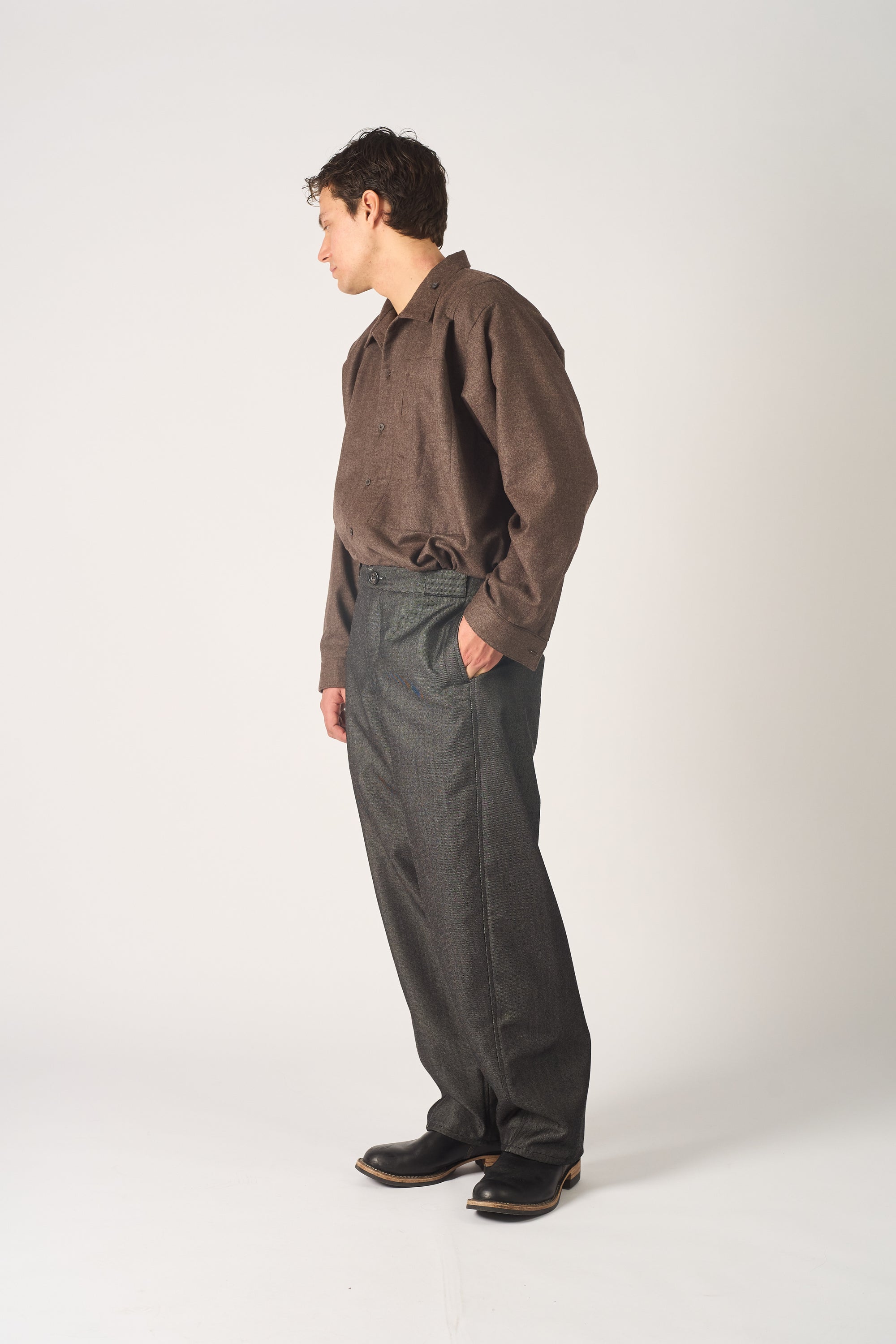 curved worker trouser - wool mohair denim