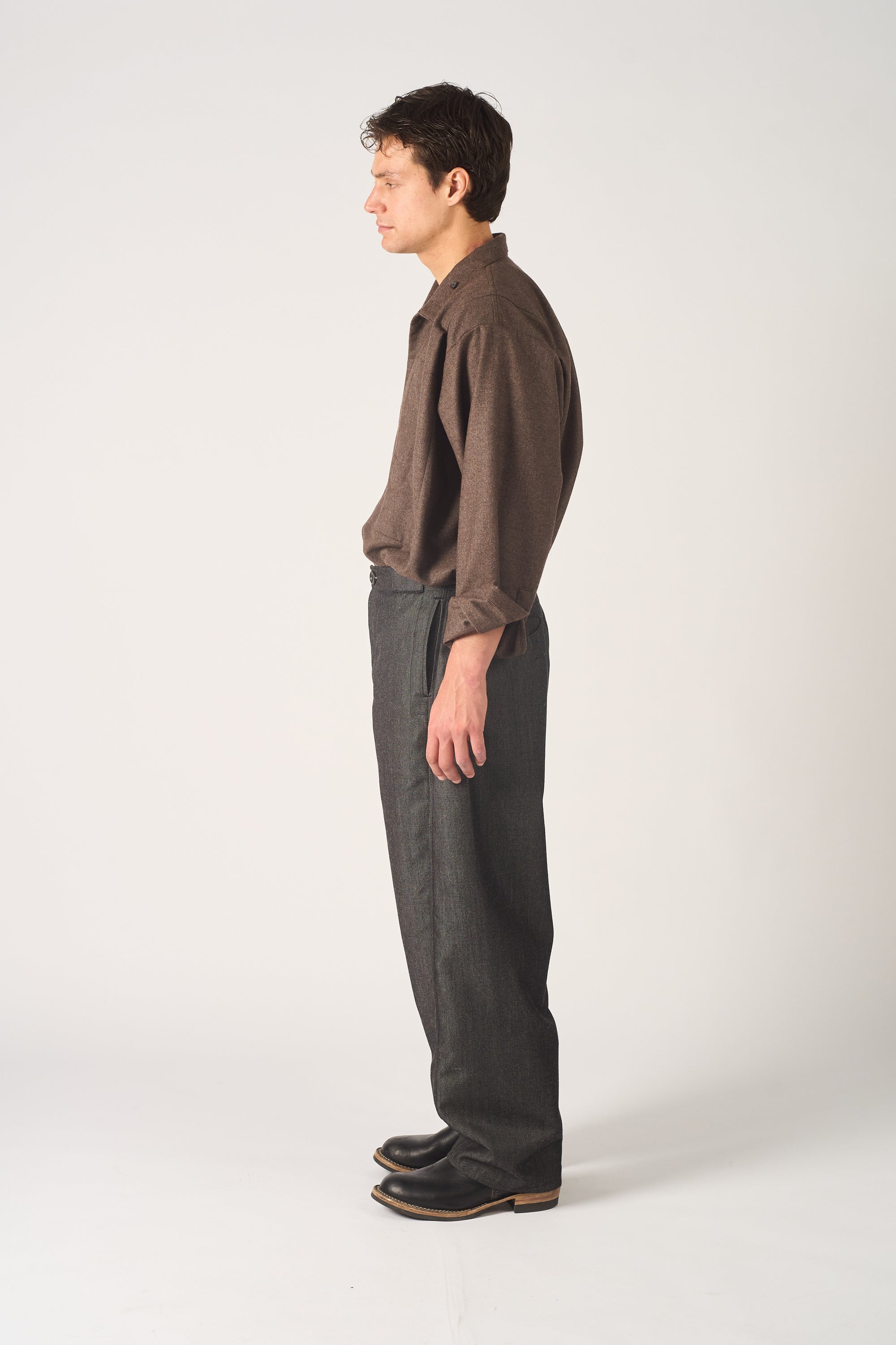curved worker trouser - wool mohair denim