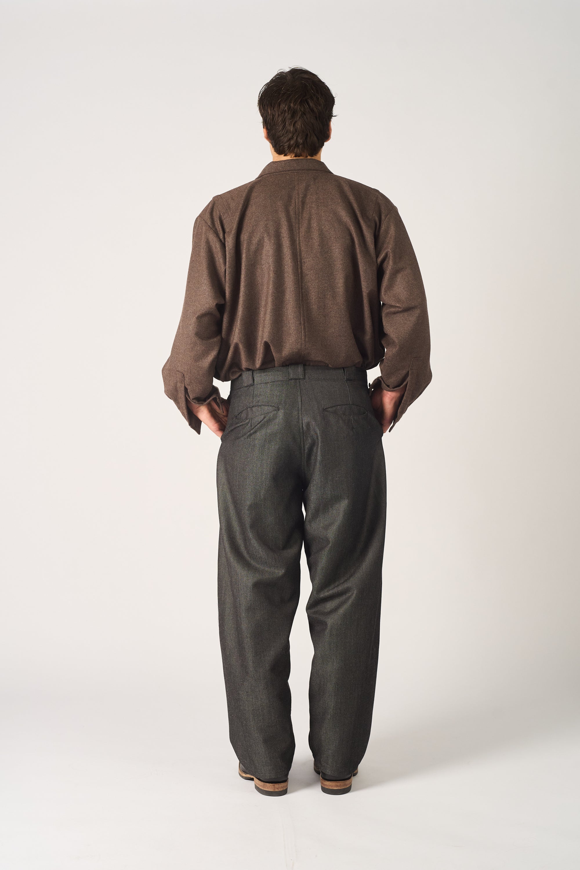 curved worker trouser - wool mohair denim