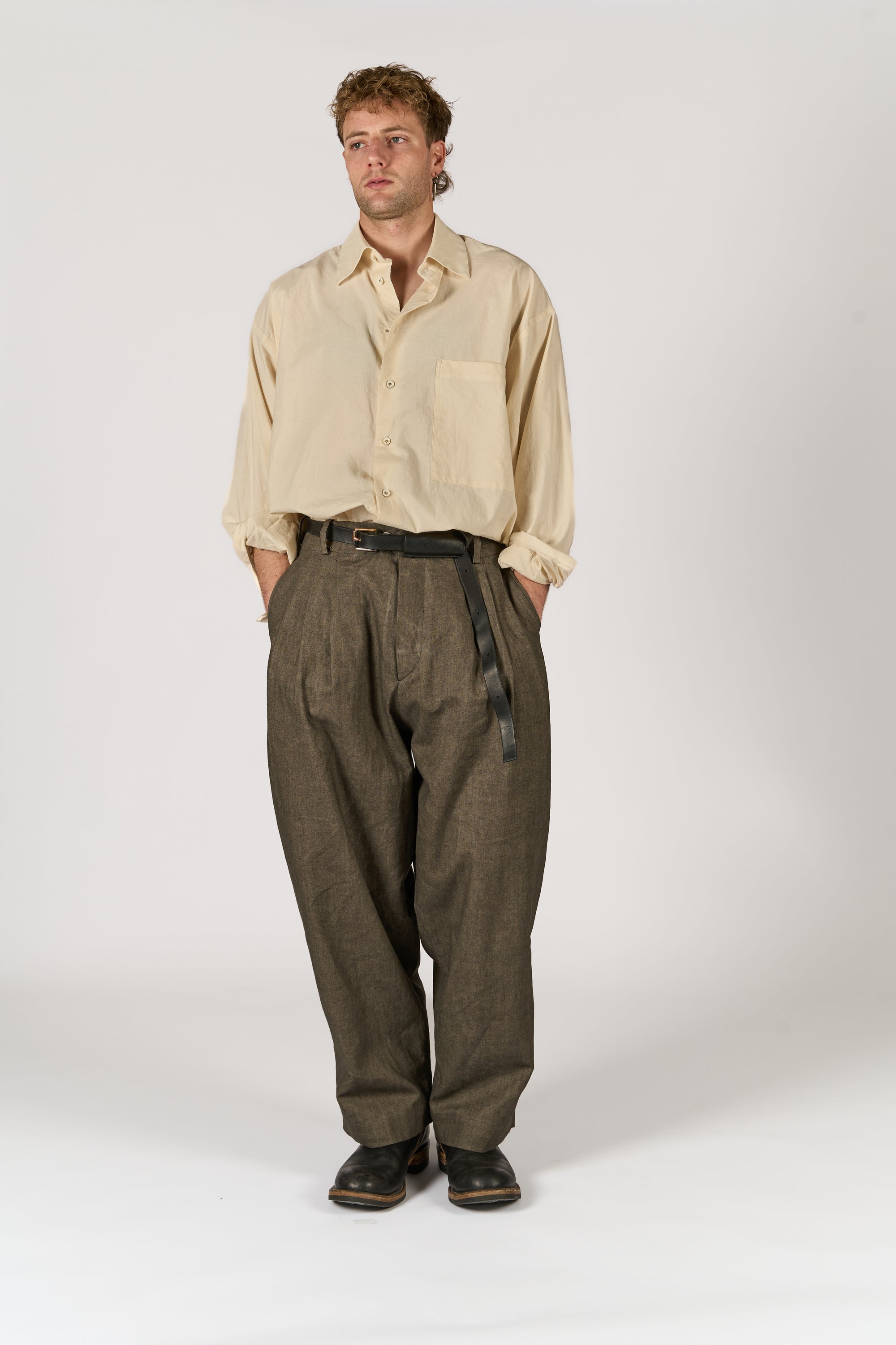 Triple Pleated Trouser - Sumi Dye Canvas