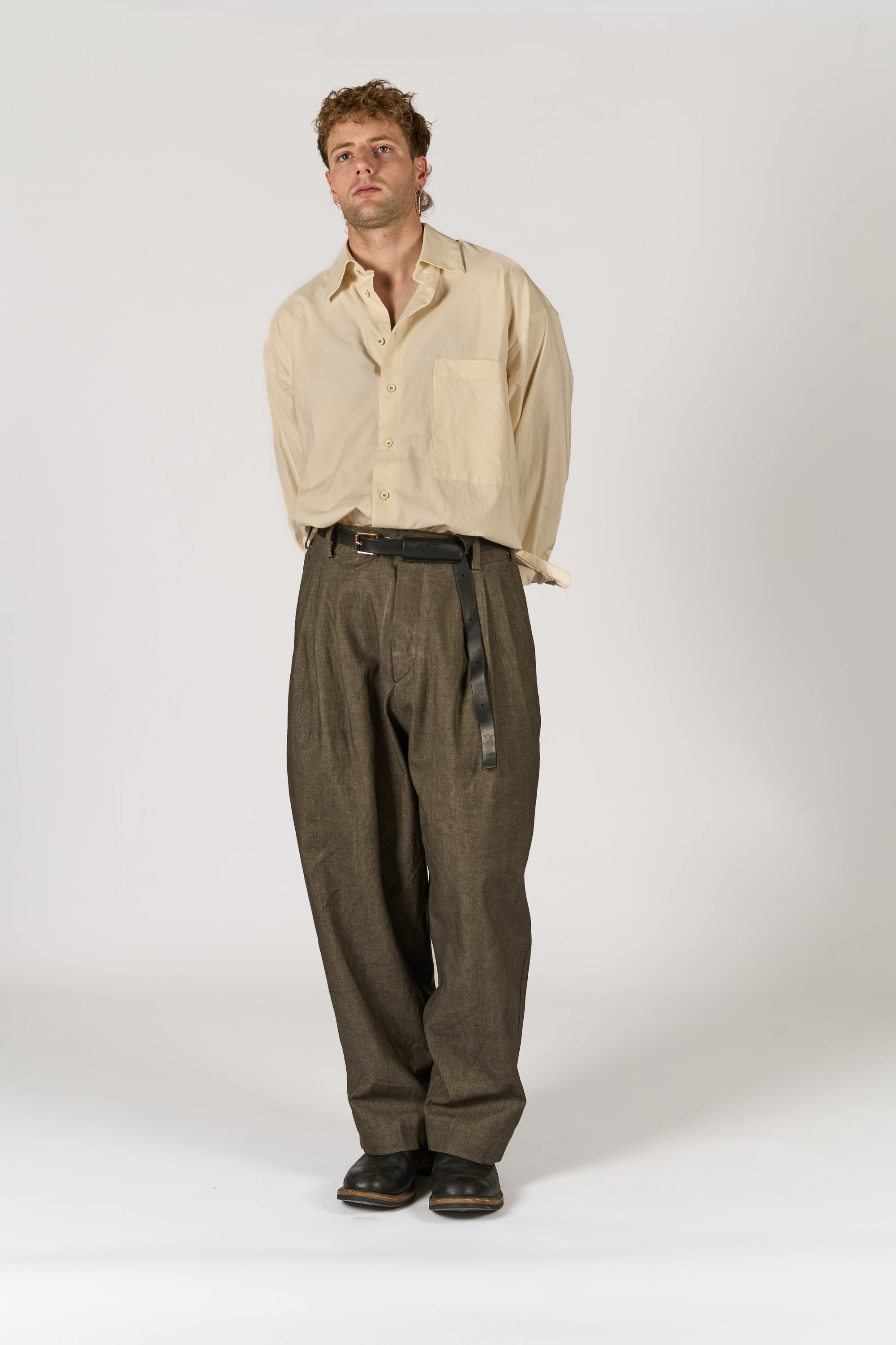Triple Pleated Trouser - Sumi Dye Canvas