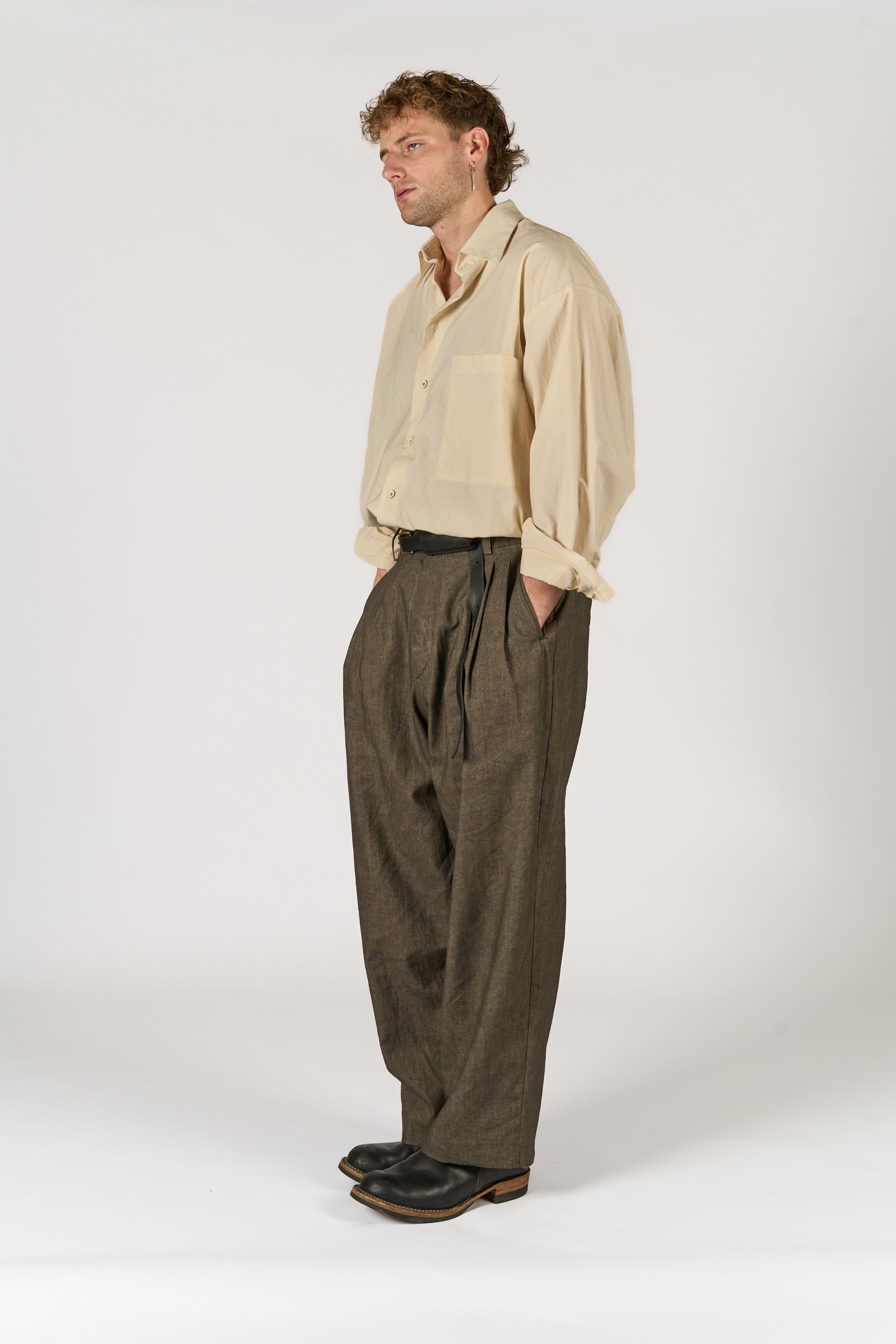 Triple Pleated Trouser - Sumi Dye Canvas