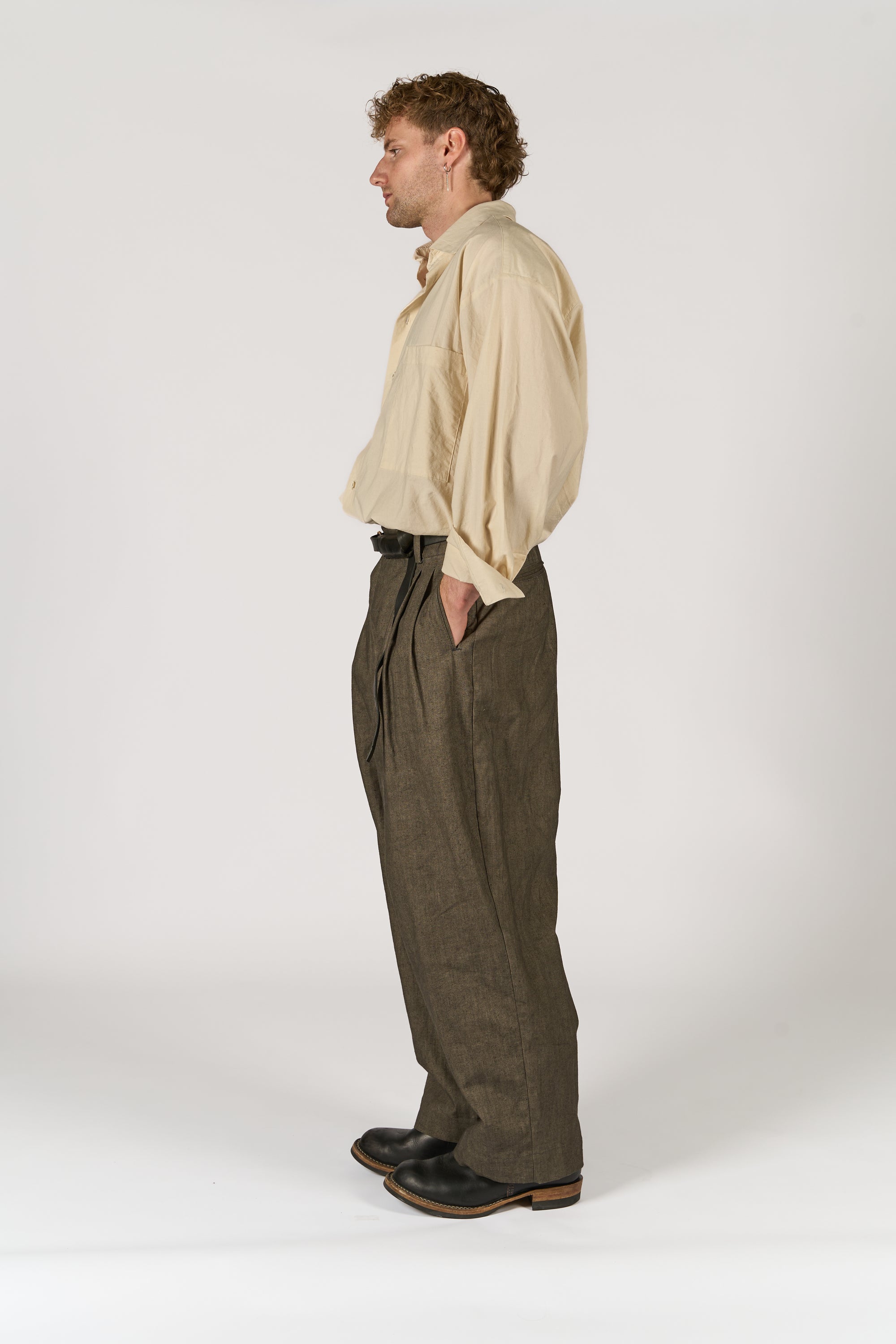 Triple Pleated Trouser - Sumi Dye Canvas
