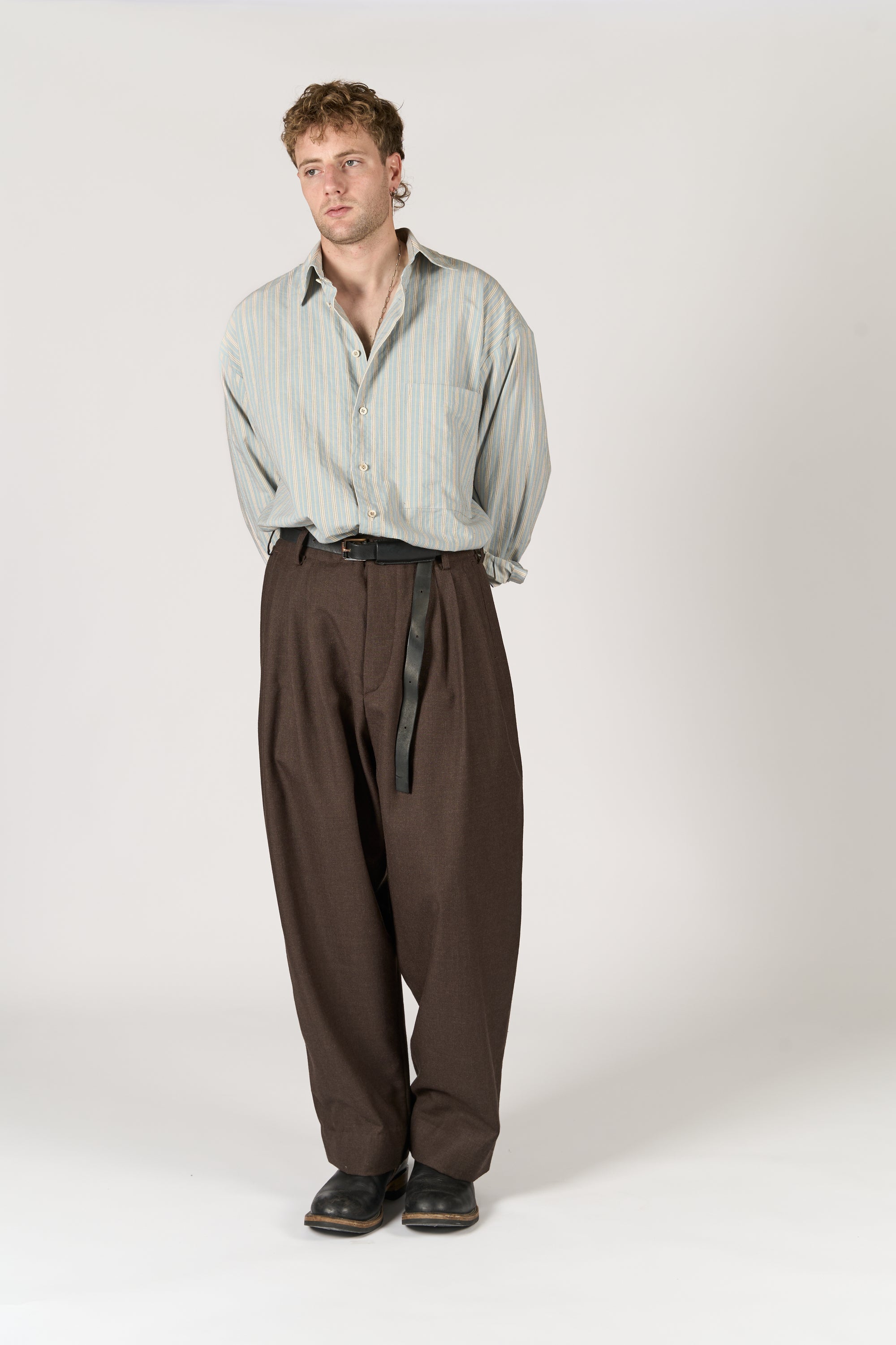 Triple Pleated Trouser - Rustic Brown Pure Wool