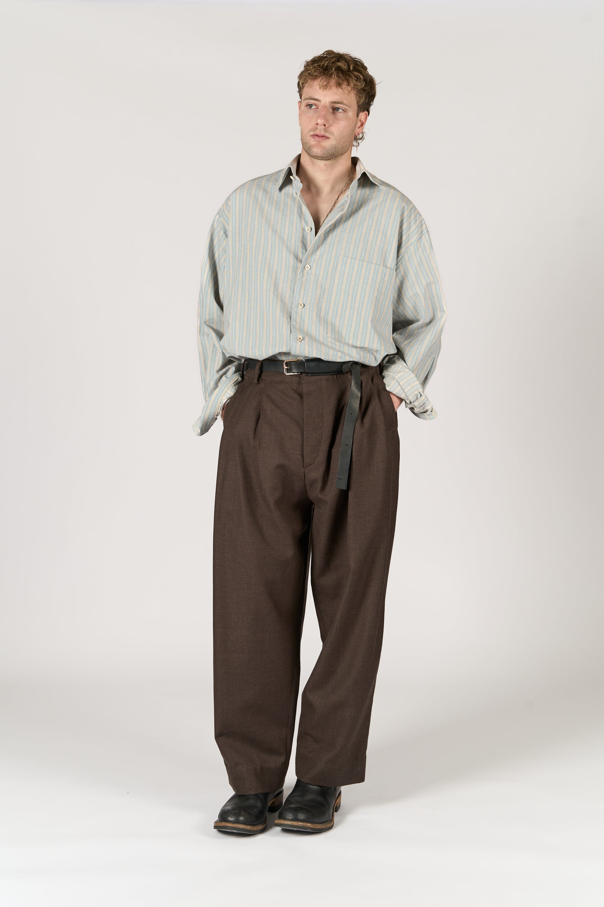 Triple Pleated Trouser - Rustic Brown Pure Wool