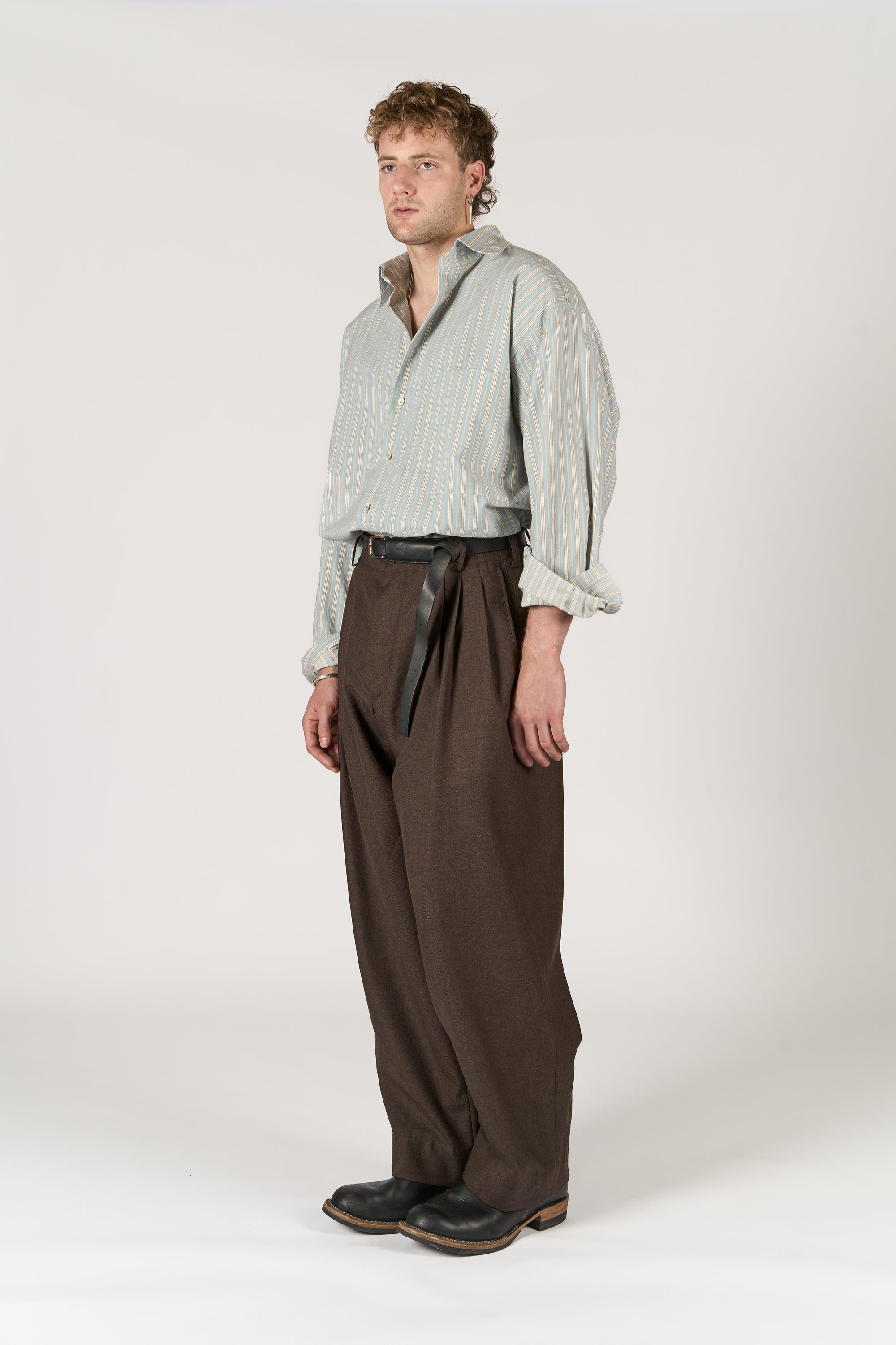 Triple Pleated Trouser - Rustic Brown Pure Wool