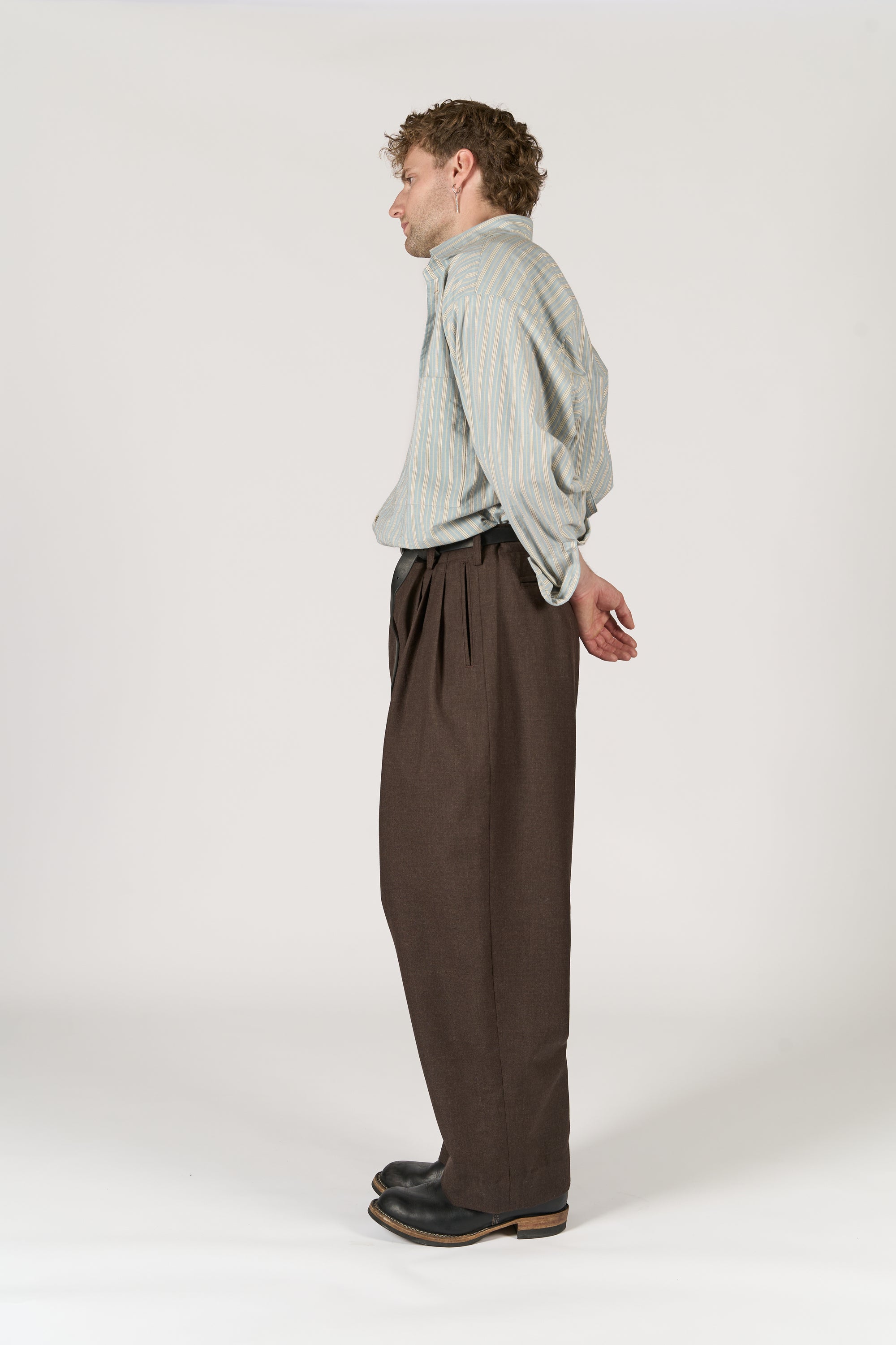 Triple Pleated Trouser - Rustic Brown Pure Wool