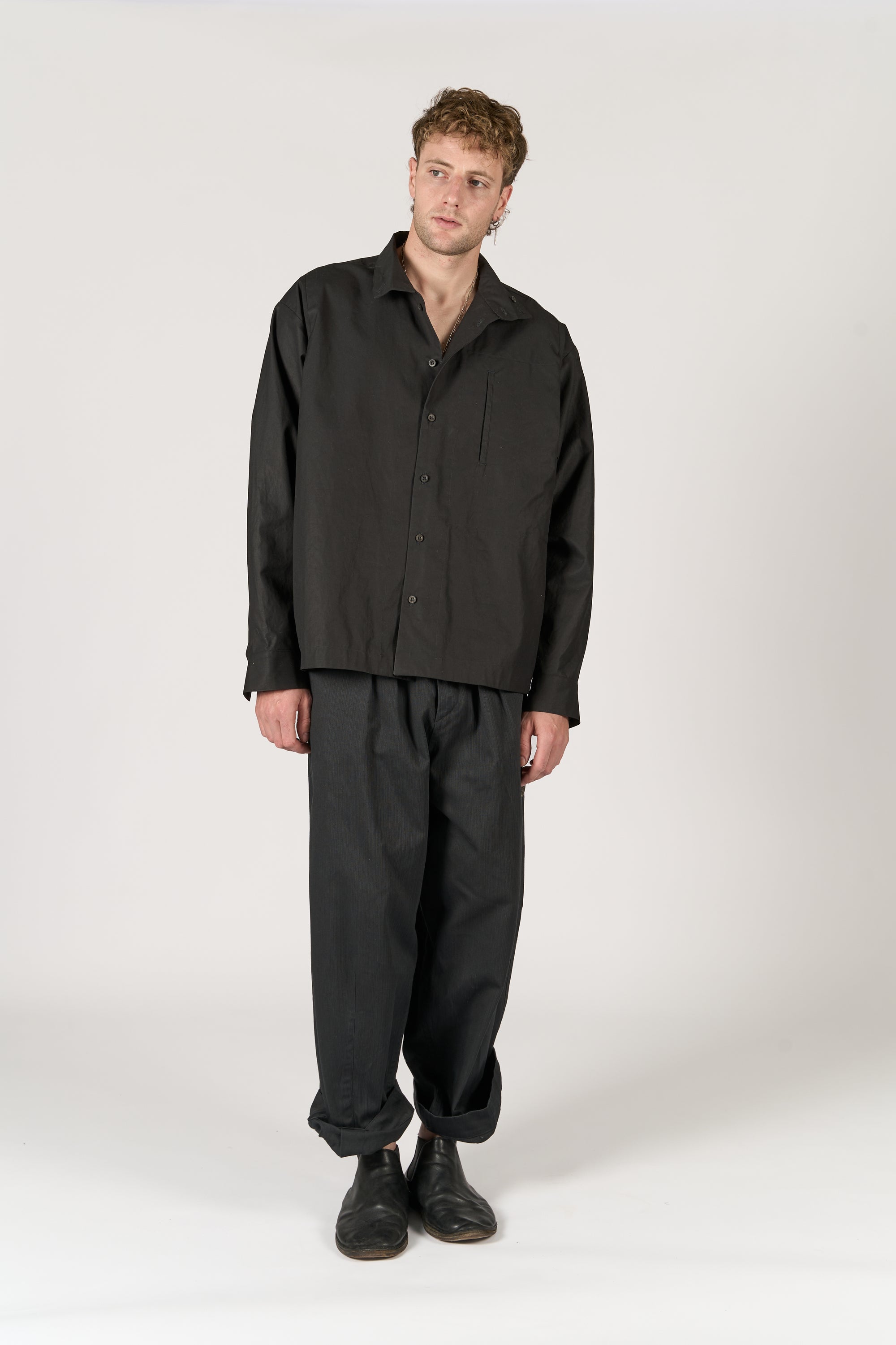 High Neck Shirt - Black Shirting