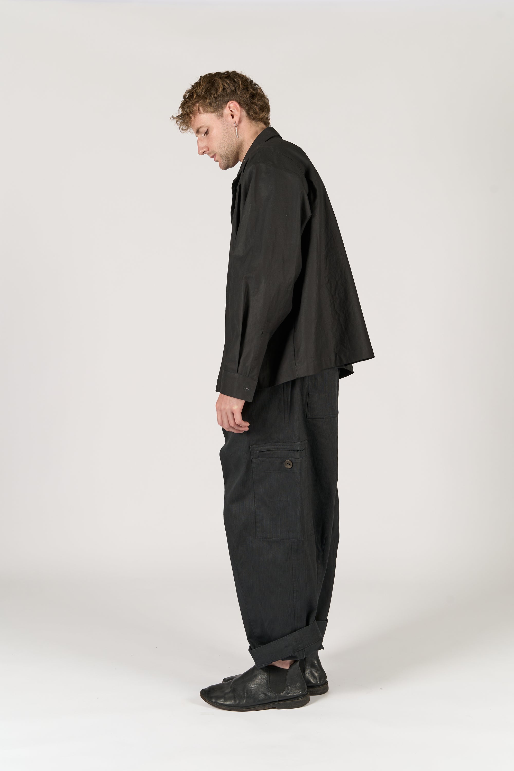 High Neck Shirt - Black Shirting