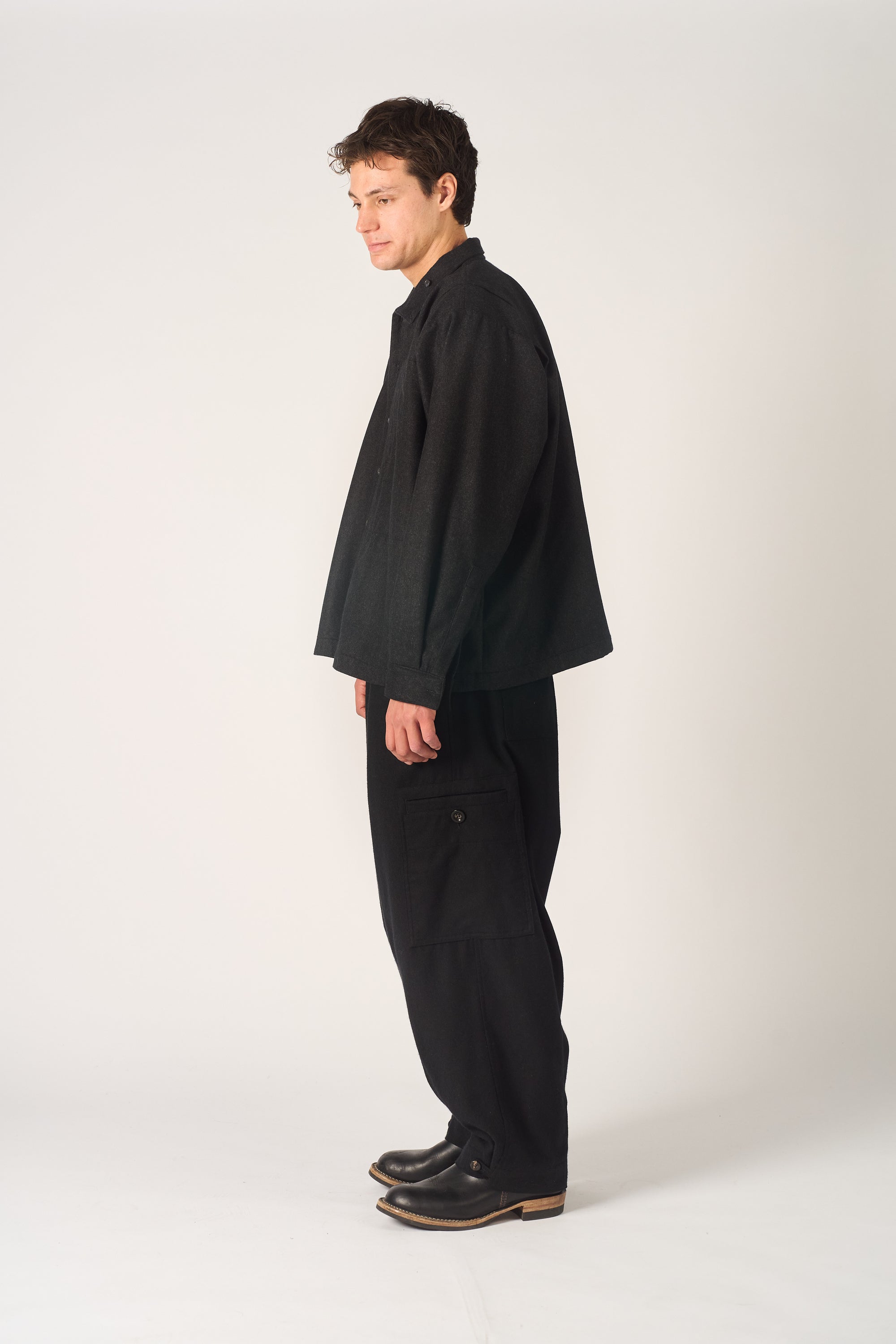 High Neck Shirt -  120's oxbridge flannel wool