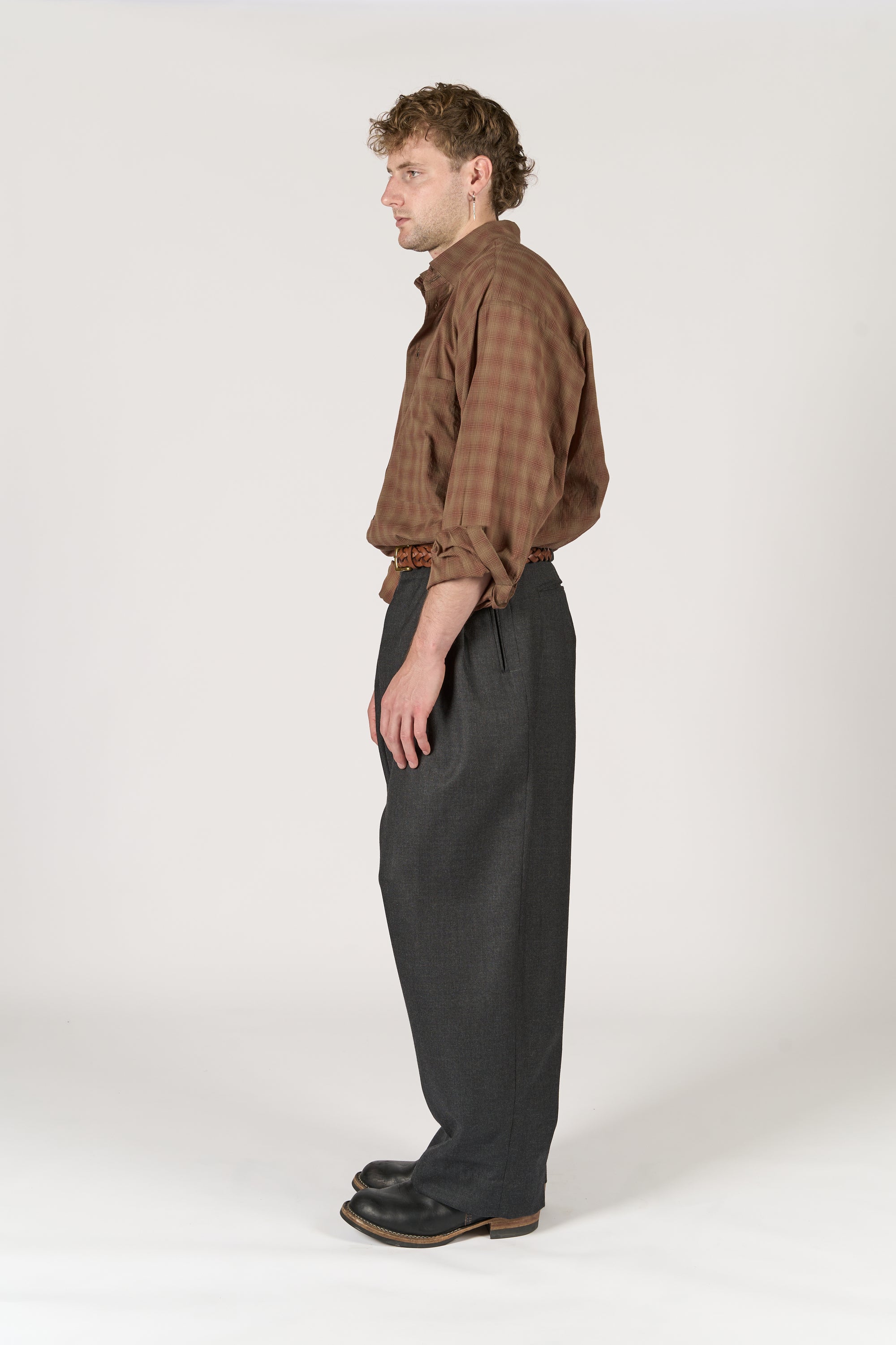 Triple Pleated Trouser - Grey Melange Pure Wool