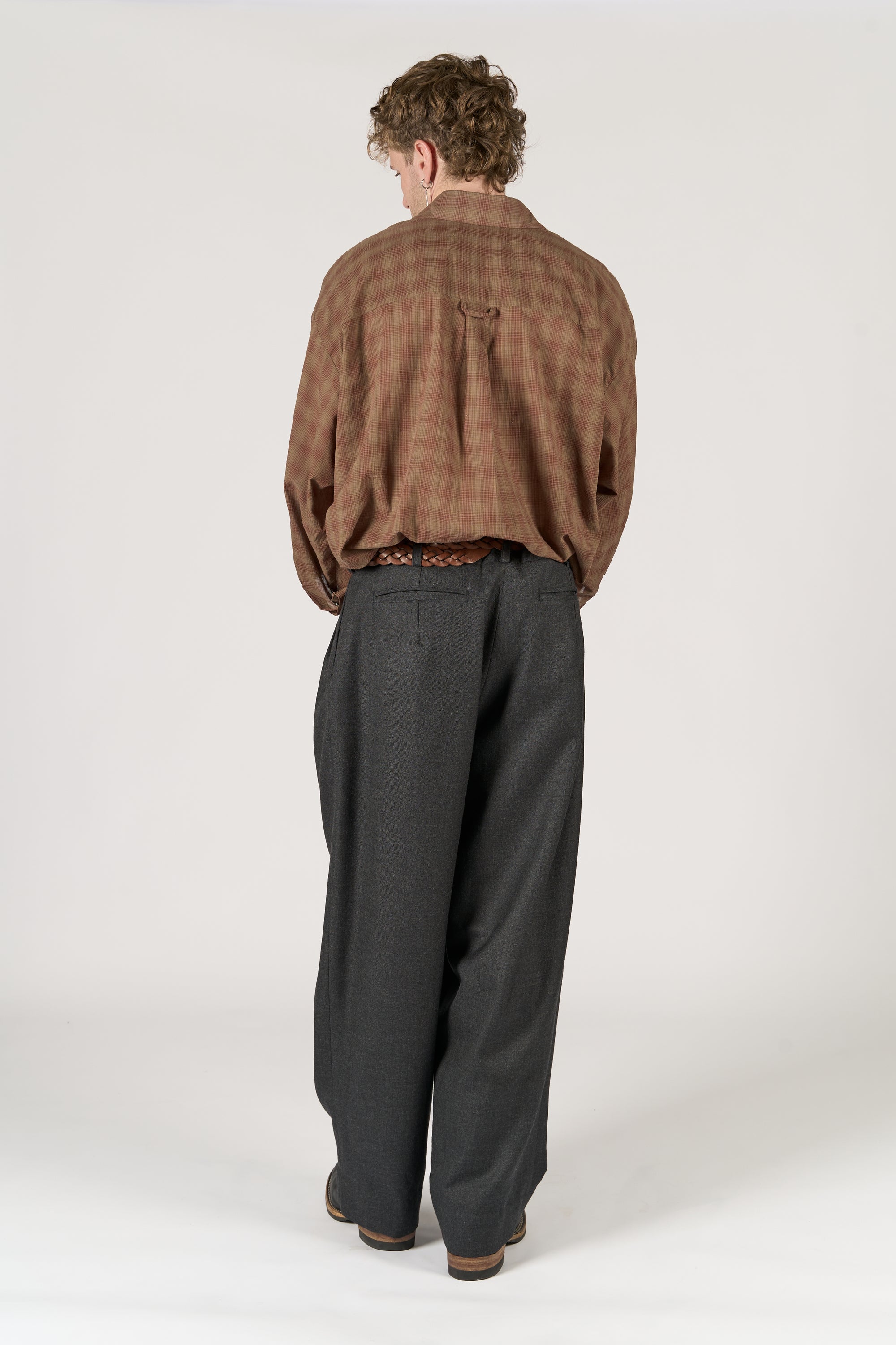 Triple Pleated Trouser - Grey Melange Pure Wool