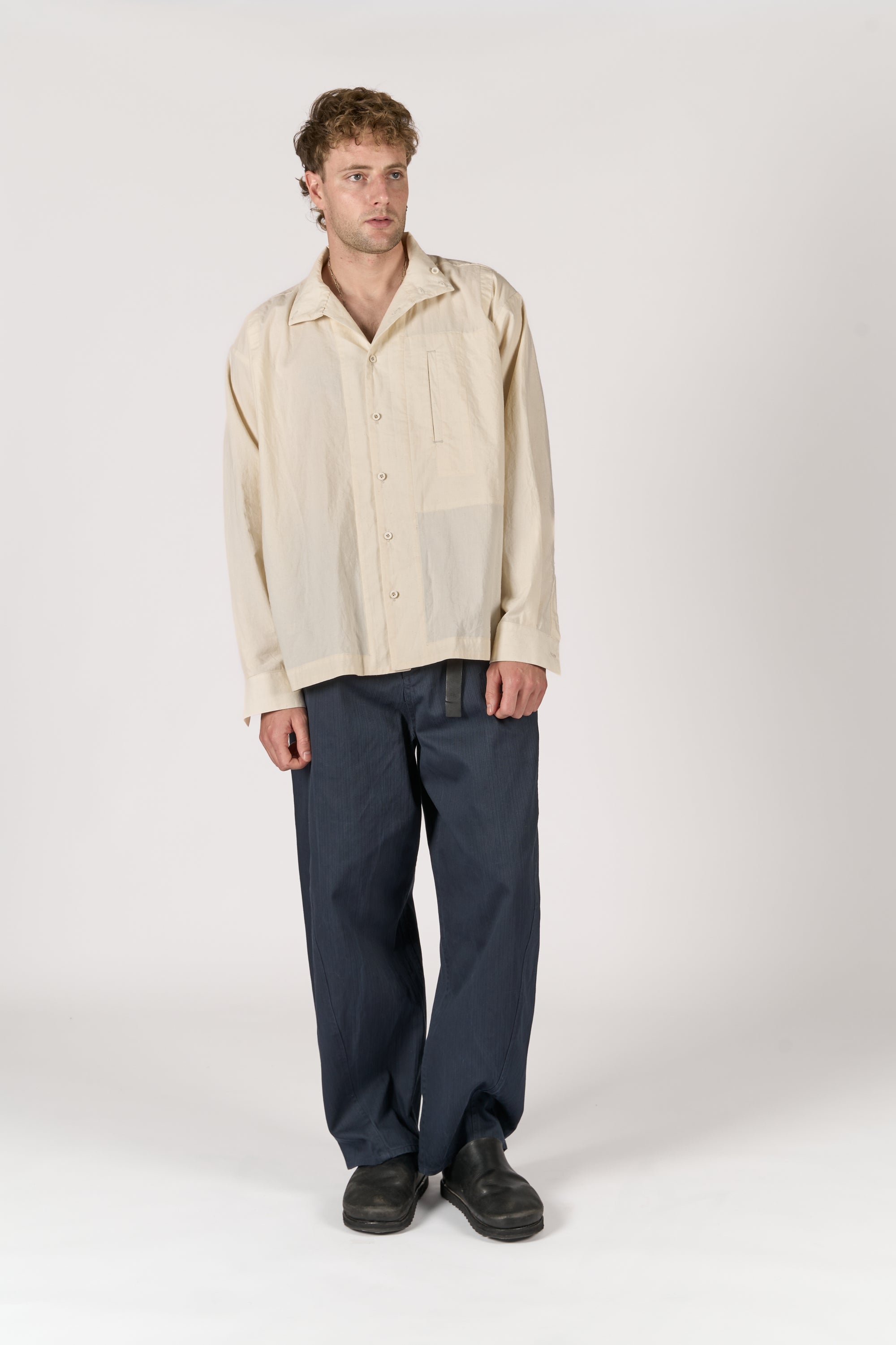 High Neck Shirt - Undyed Cotton Shirting