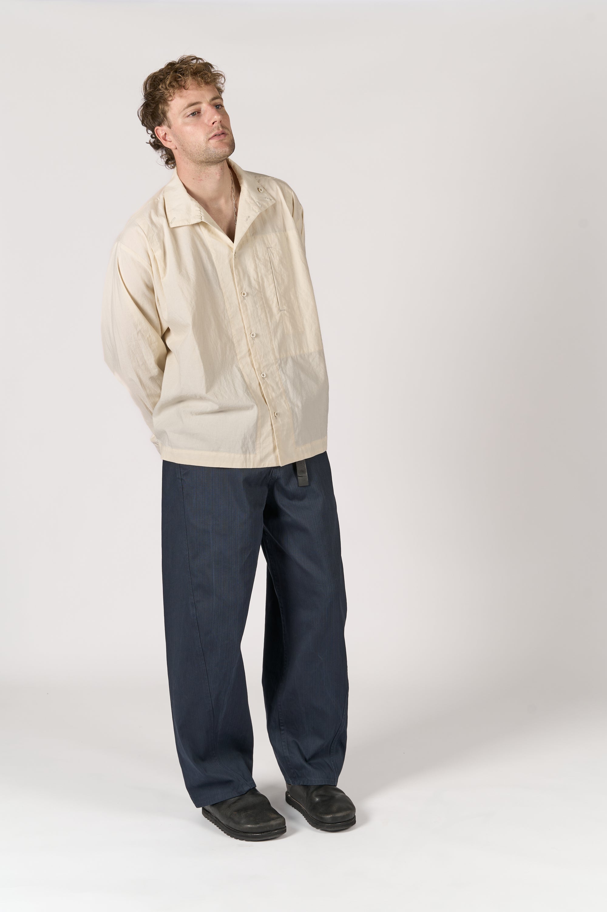 High Neck Shirt - Undyed Cotton Shirting