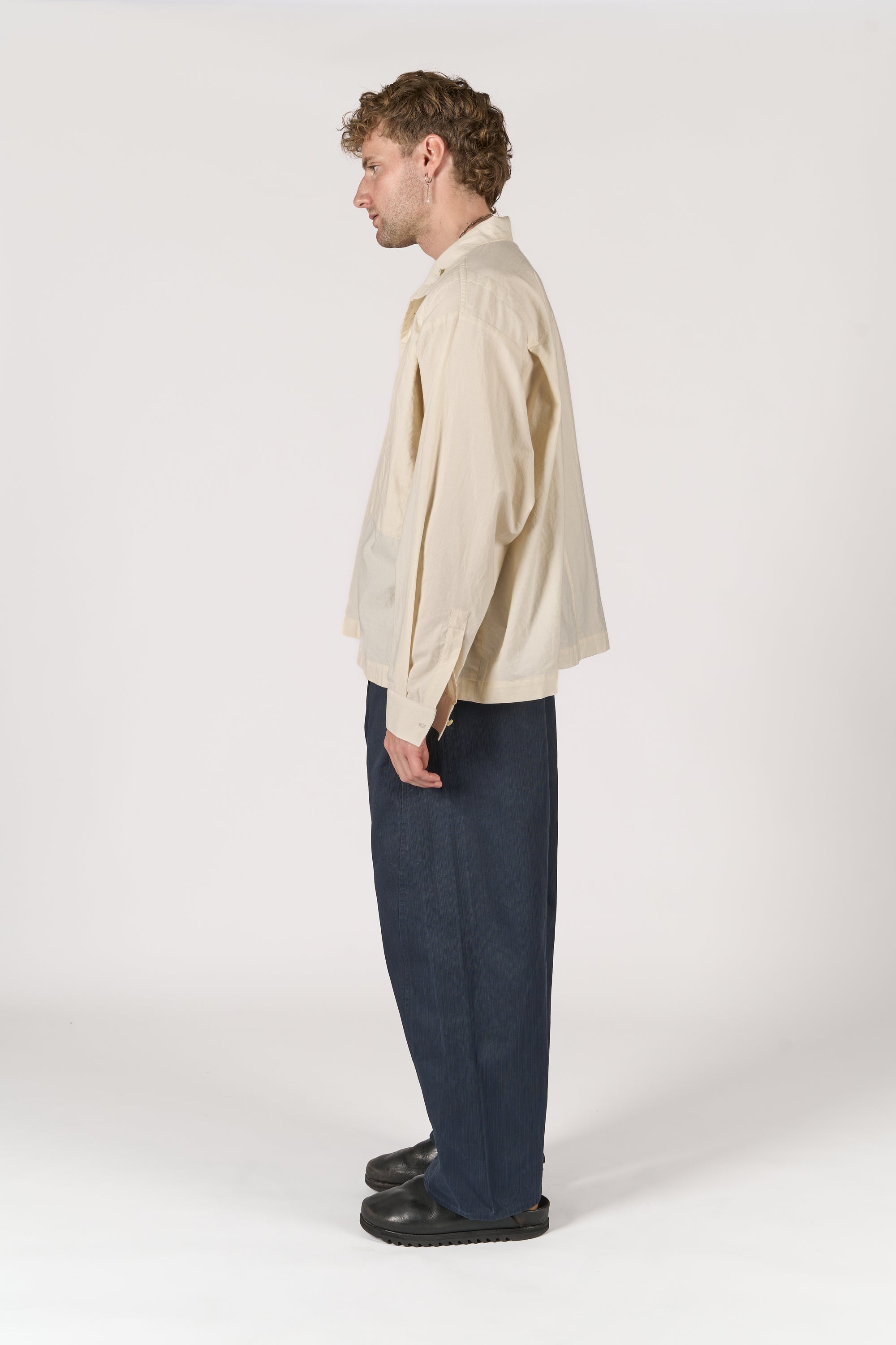 High Neck Shirt - Undyed Cotton Shirting
