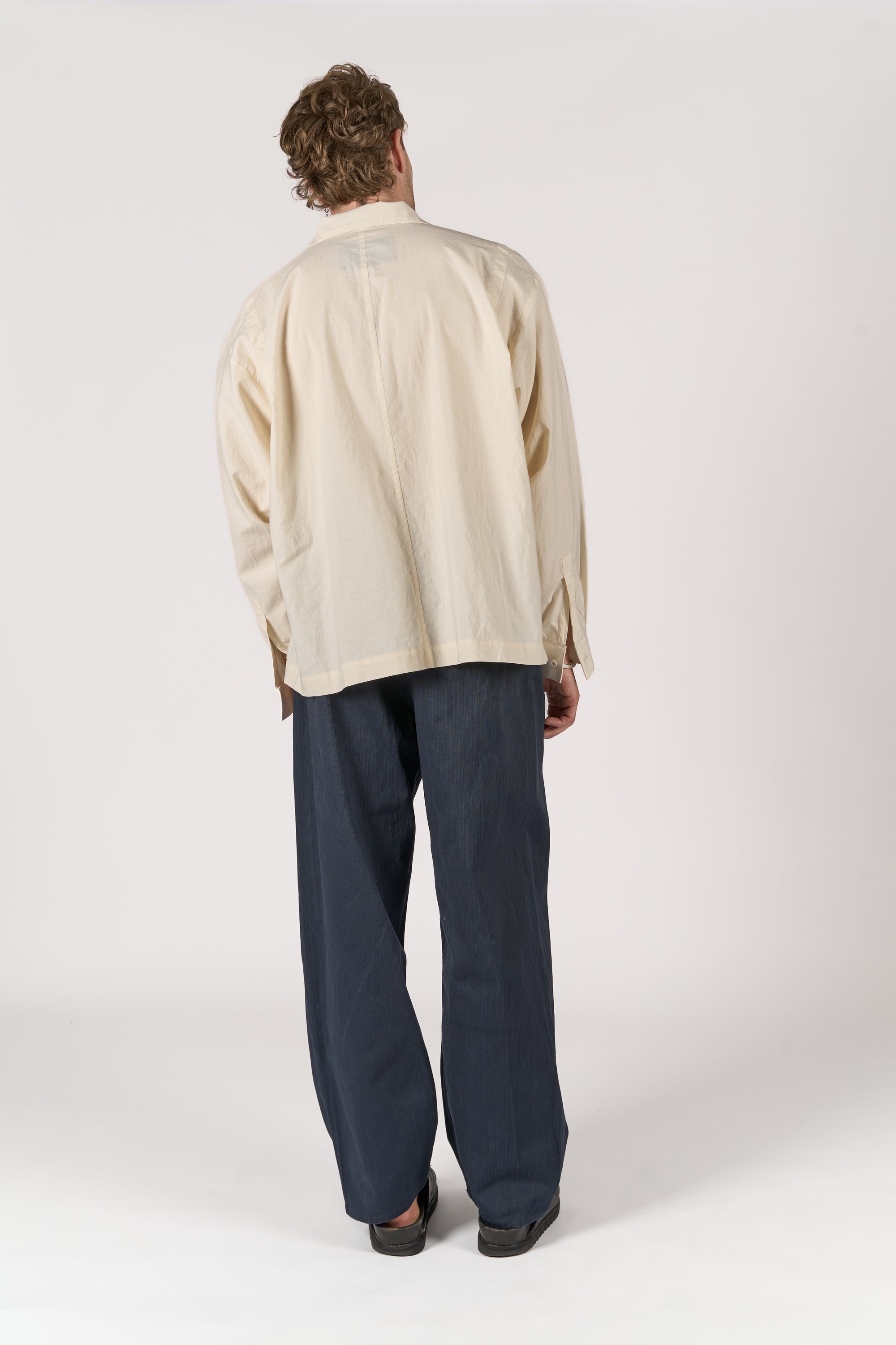 High Neck Shirt - Undyed Cotton Shirting