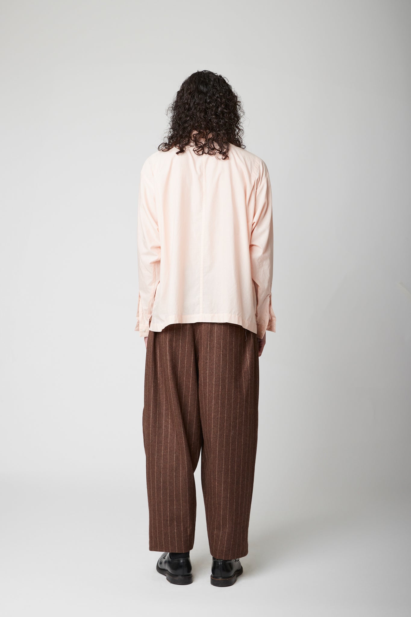 High Neck Shirt -  Cotton cashmere pink pinstripe