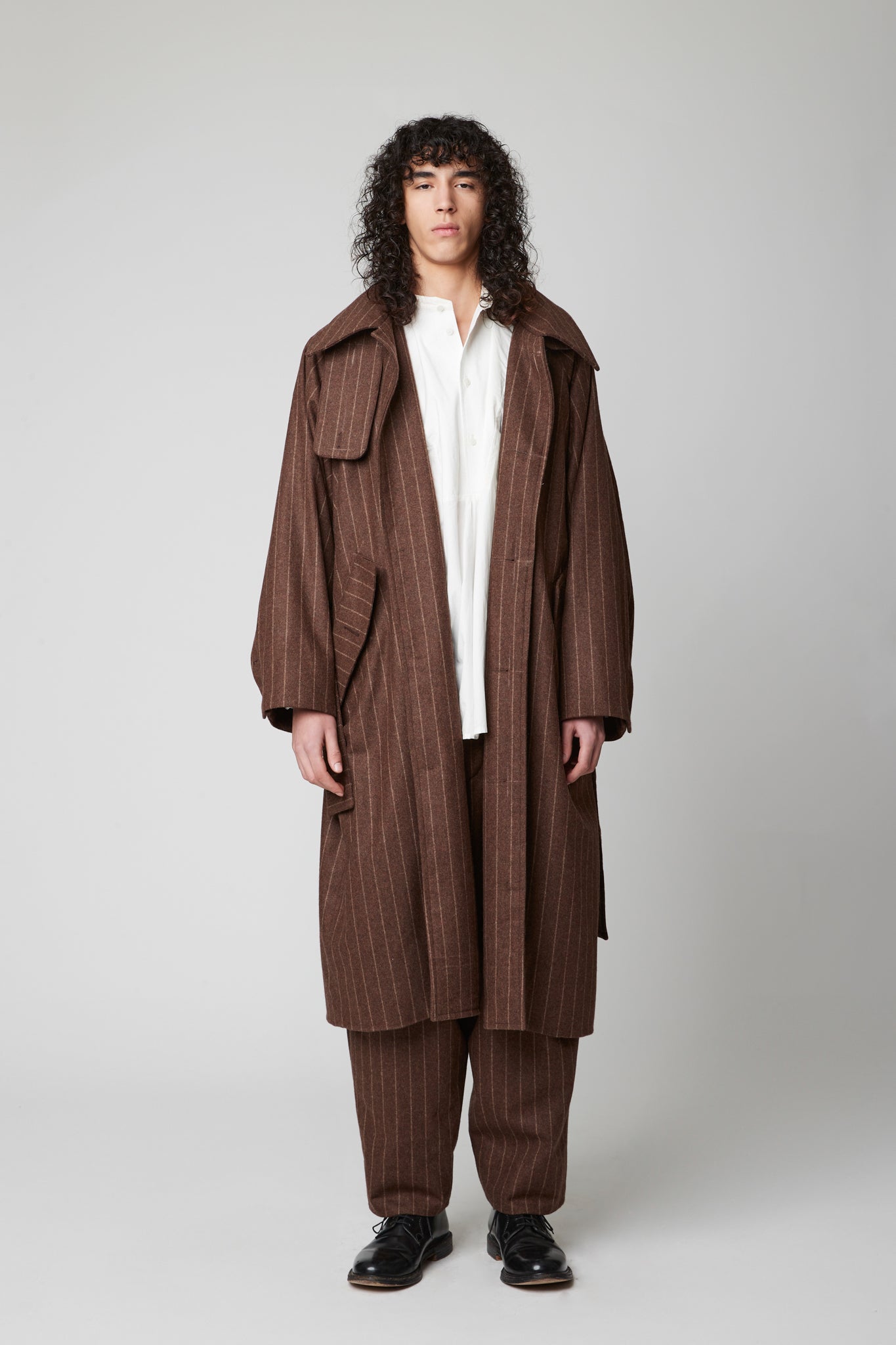 Raglan sleeve overcoat - Pinstripe RWS Wool
