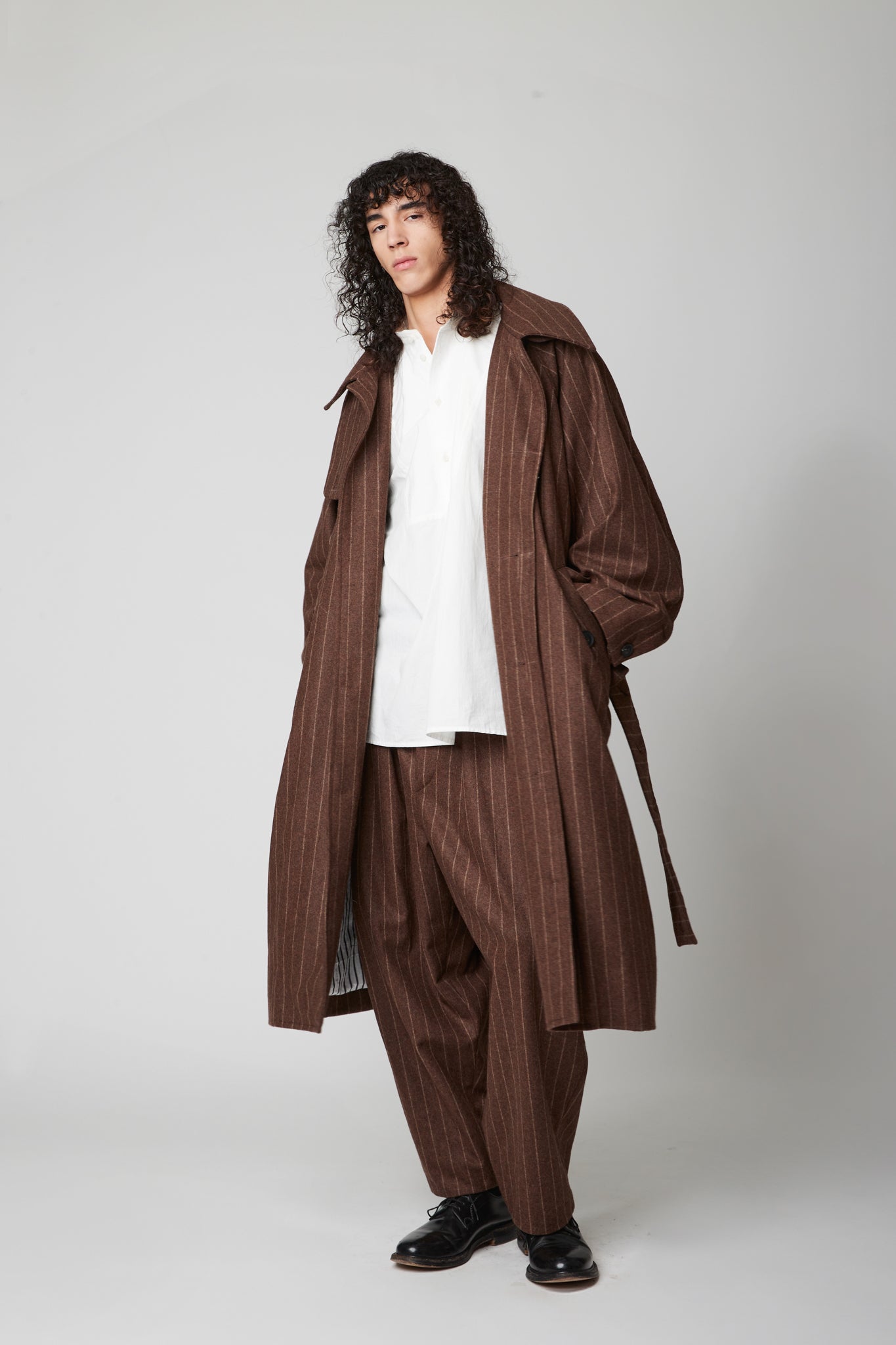 Raglan sleeve overcoat - Pinstripe RWS Wool