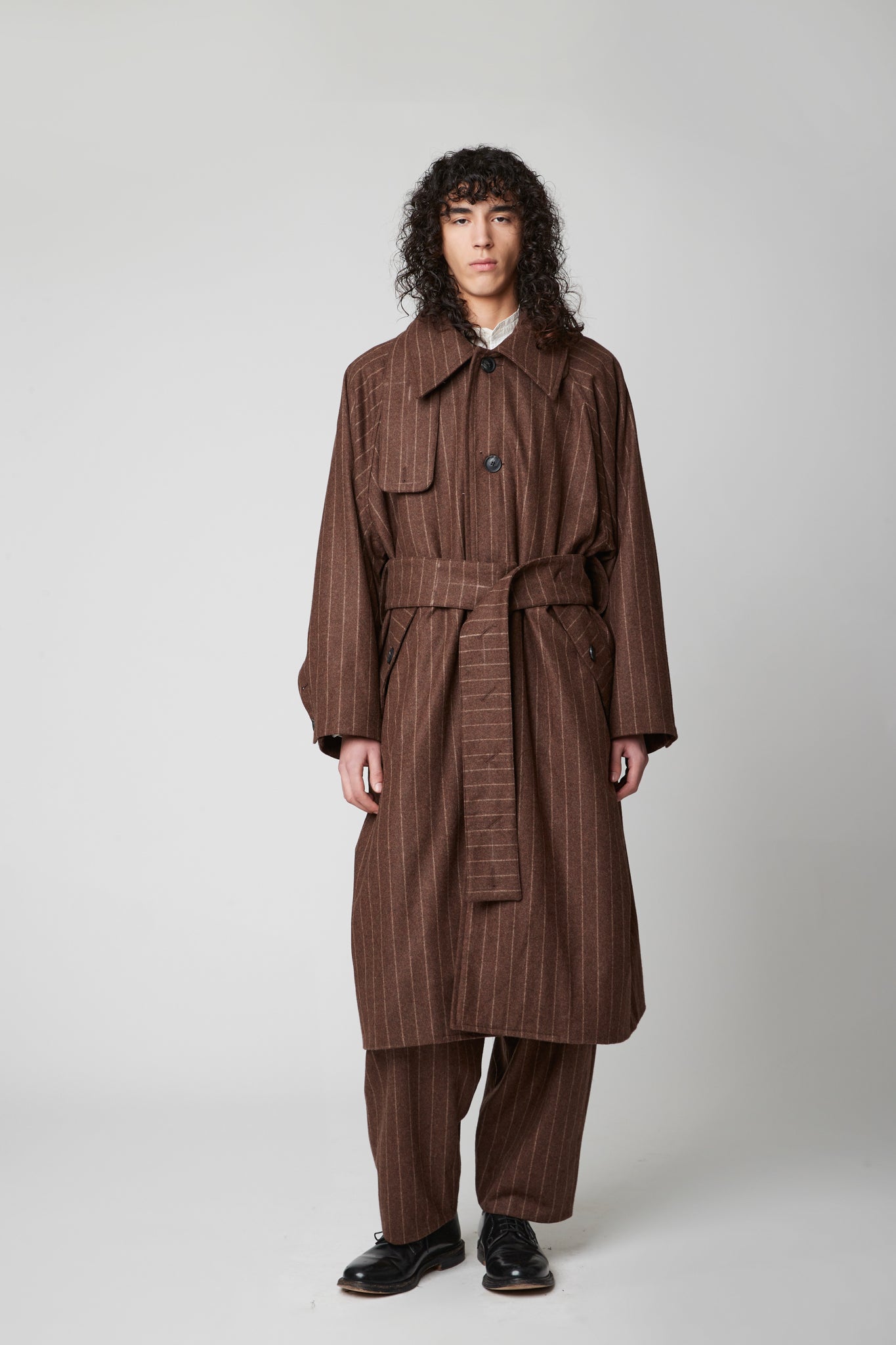 Raglan sleeve overcoat - Pinstripe RWS Wool