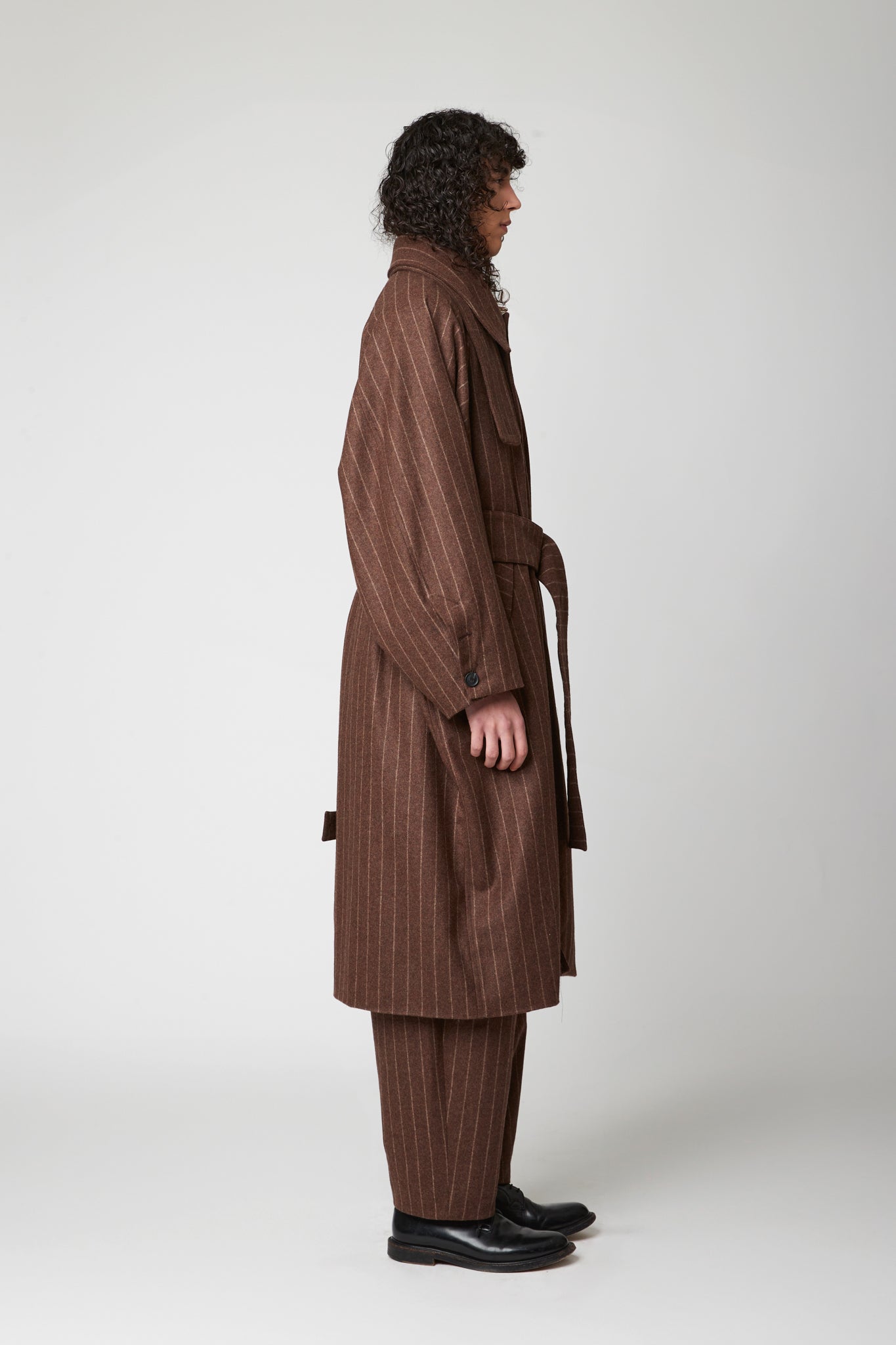 Raglan sleeve overcoat - Pinstripe RWS Wool