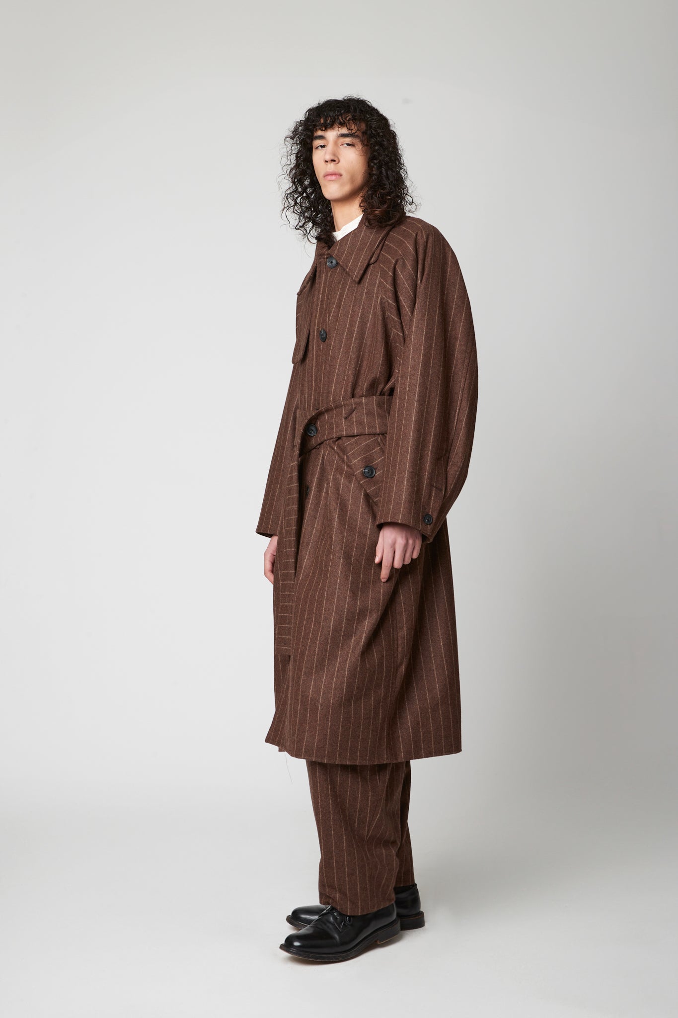 Raglan sleeve overcoat - Pinstripe RWS Wool