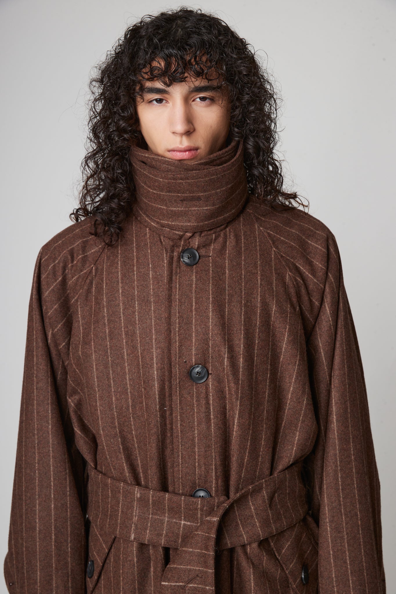 Raglan sleeve overcoat - Pinstripe RWS Wool